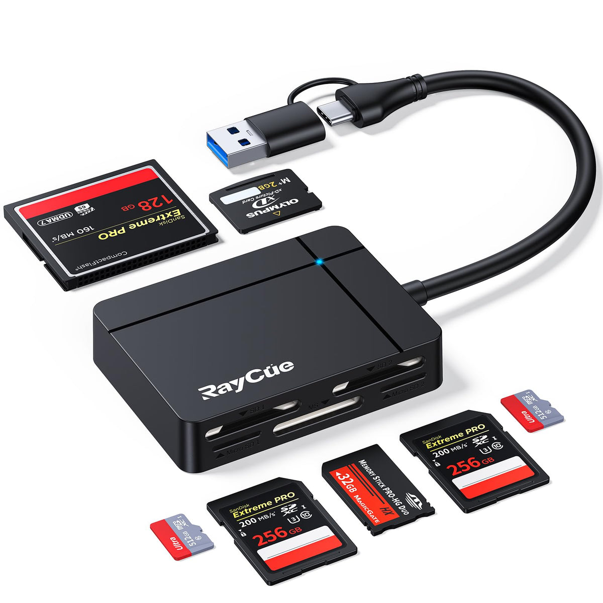 Raycue Usb C Usb3.0 Multi Sd Card Reader, 7 In1 Memory Card Reader For Sd/Tf/Cf/Xd/Ms, Drive Free For Iphone 15 Pro/Max, Macbook