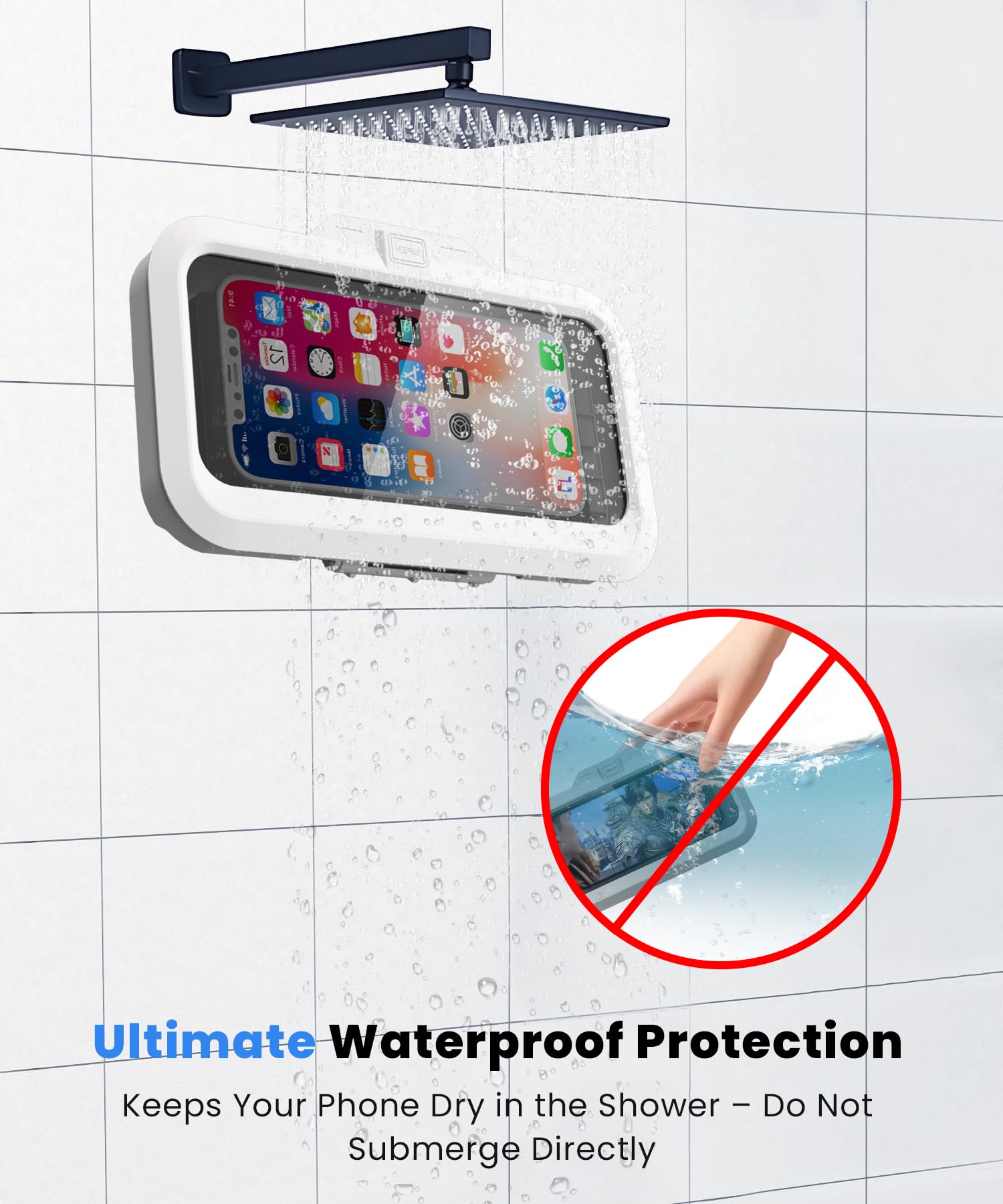 Urroy Shower Phone Holder Waterproof One-Touch Open Shower Phone Case Anti-Fog & Sensitive Touchscreen Bathroom Wall Phone Mount