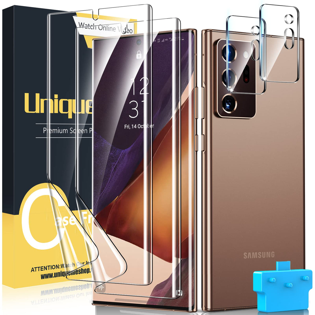 UniqueMe [2+2 Pack] Compatible with Samsung Galaxy Note 20 Ultra 6.9 inch Soft TPU Screen Protector 【Not Glass】 and Camera Lens Protector,HD Clarity [Case Friendly][Bubble Free] [Anti-slip tool]