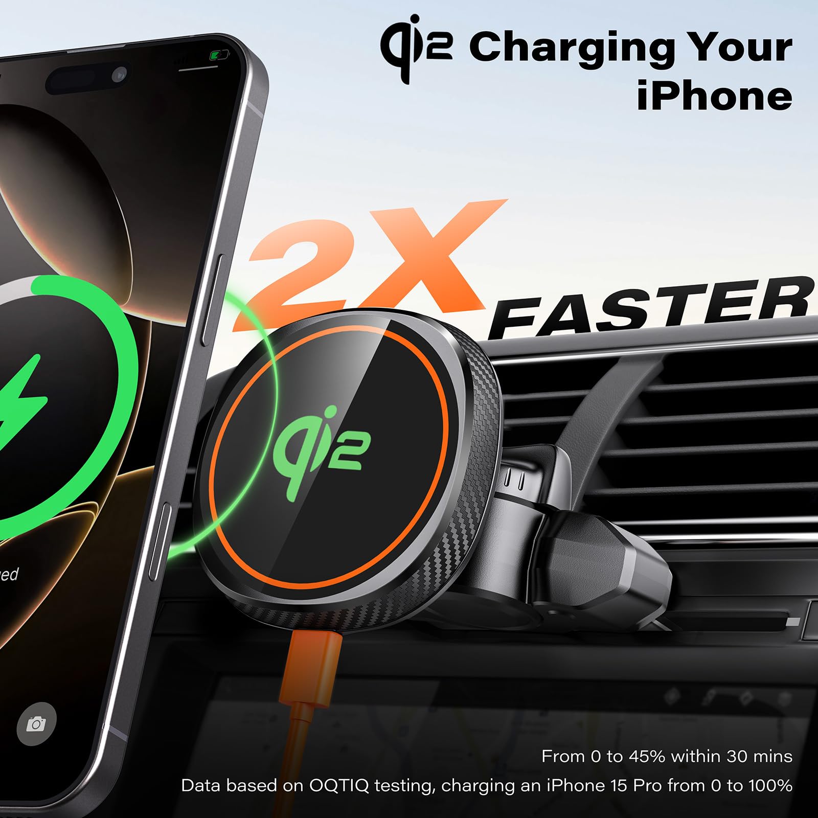 Oqtiq Qi2-Certified Magnetic Wireless Charging Car Mount Cd Phone Holder Compatible With Magsafe Iphone 16-12 Series