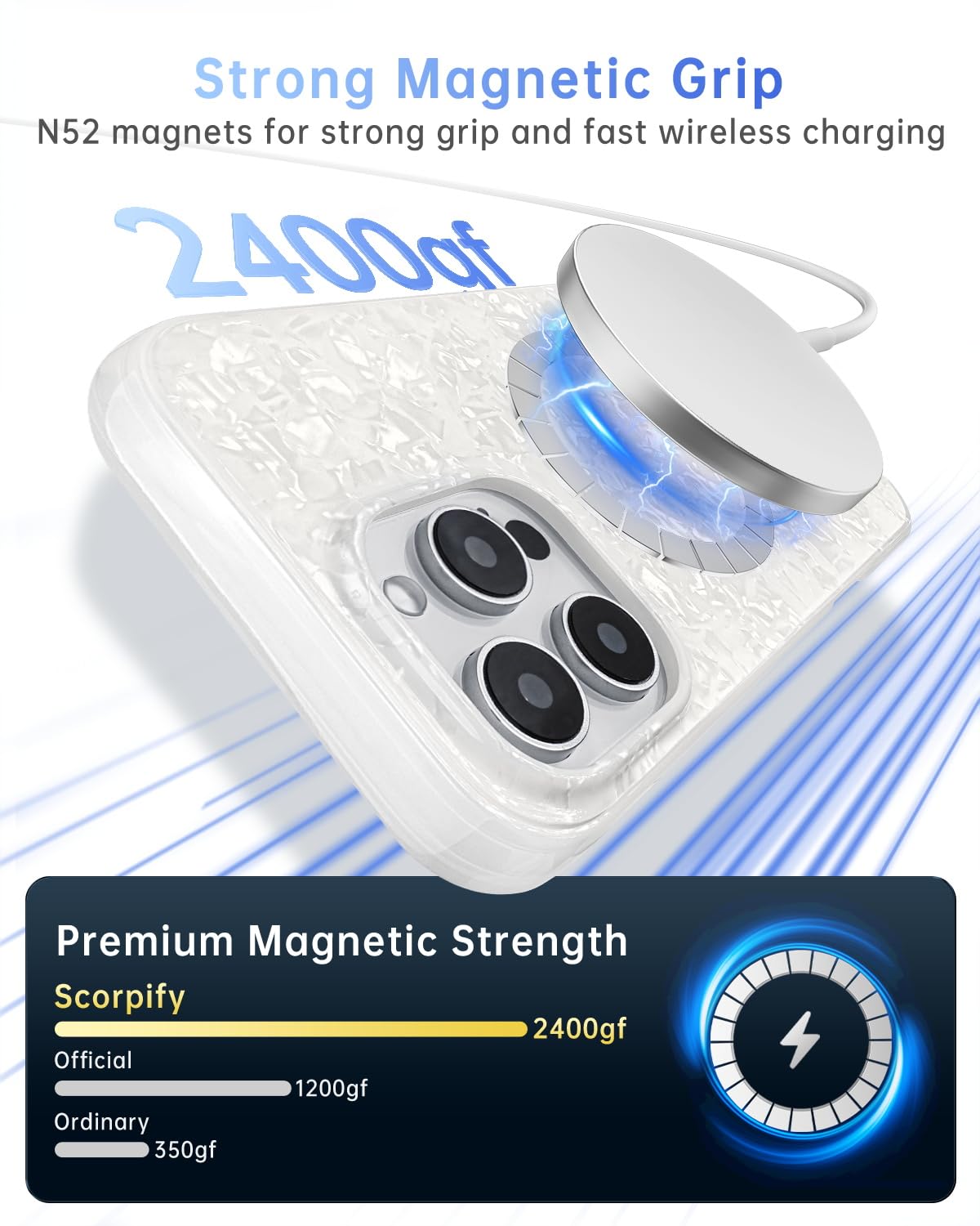 Scorpify For Iphone 16 Pro Max Case [Compatible With Magsafe] With White Pearl Design, Cute Clear Magnetic Phone Cover For Women