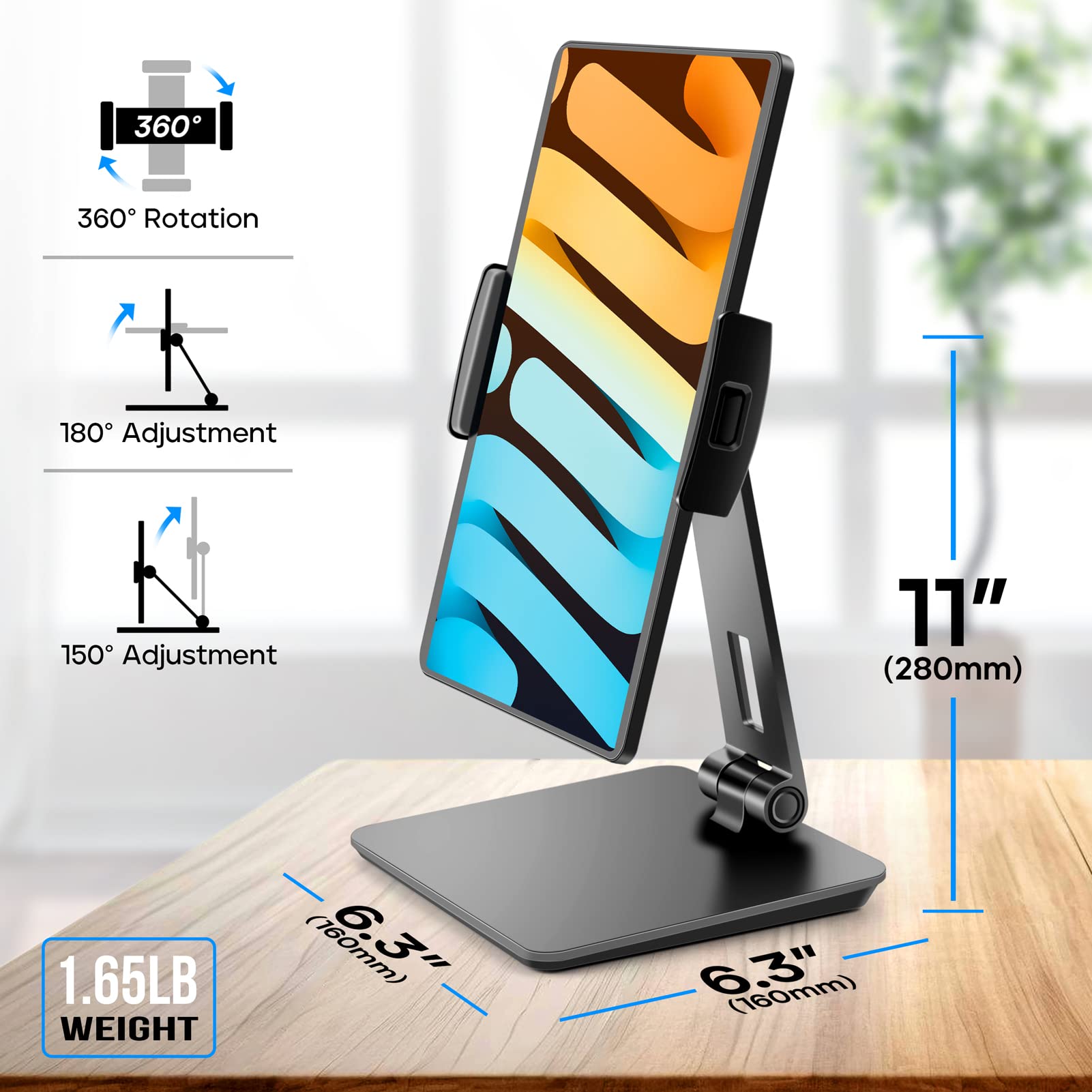 Roadom Tablet Stand, Adjustable 360 Swivel Bracket, 180 Tiltable Clamp,Foldable Tablet Holder For 4.7 17.3'' Iphone/Ipad/Tablet/