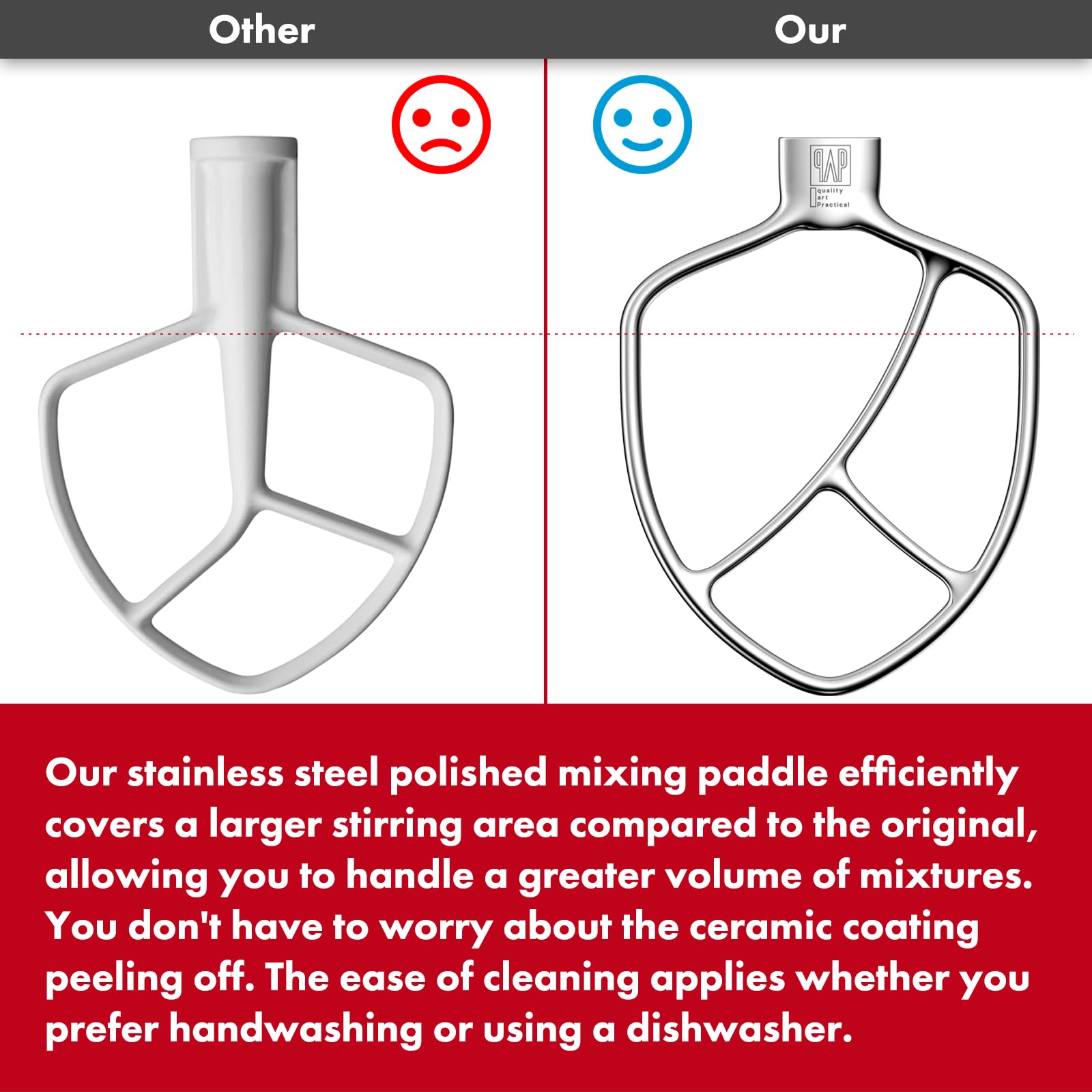 Stainless Steel Paddle,Flat Beater   Accessories And Attachments For Kitchenaid Mixers, Fit 5 Qt Bowl Lift Mixing Bowl