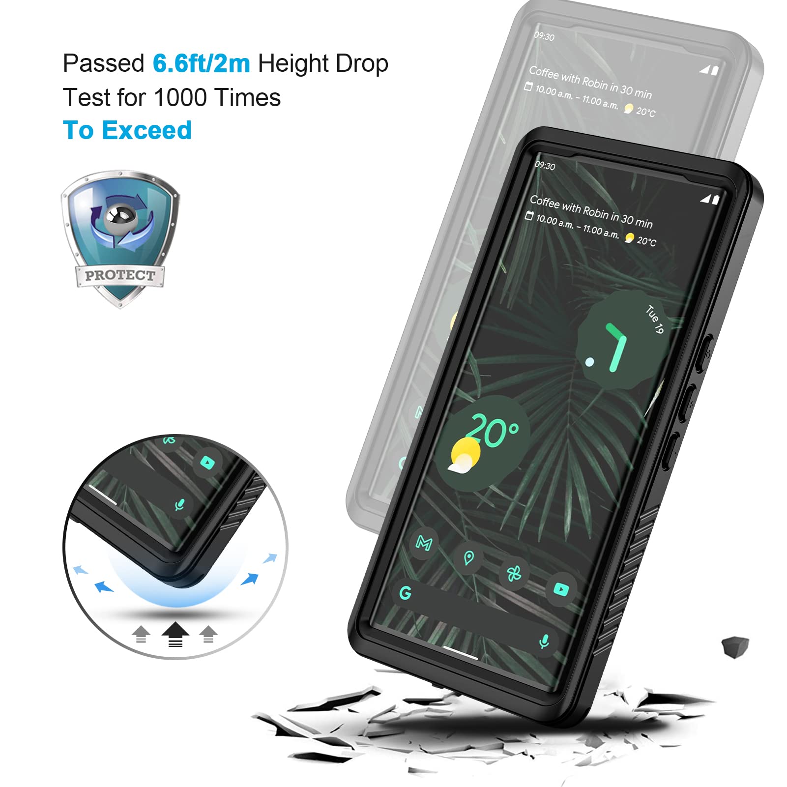 Lanhiem For Google Pixel 6 Pro Case, Ip68 Waterproof Dustproof Shockproof Case With Built In Screen Protector, Full Body Rugged