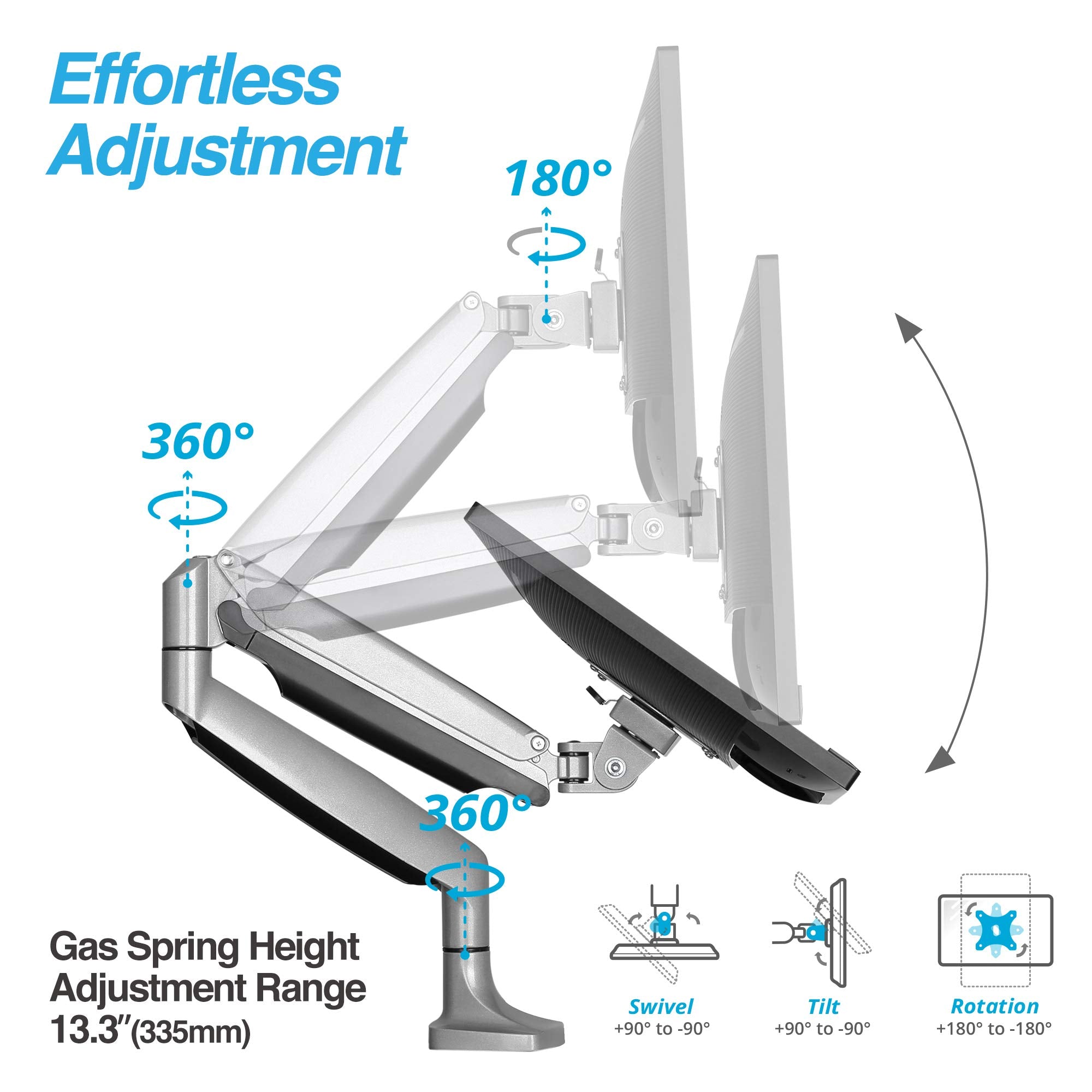 Avlt Single 13'' 34'' Monitor Arm Desk Mount Fits One Flat/Curved/Ultrawide Monitor Full Motion Height Swivel Tilt Rotation Adju