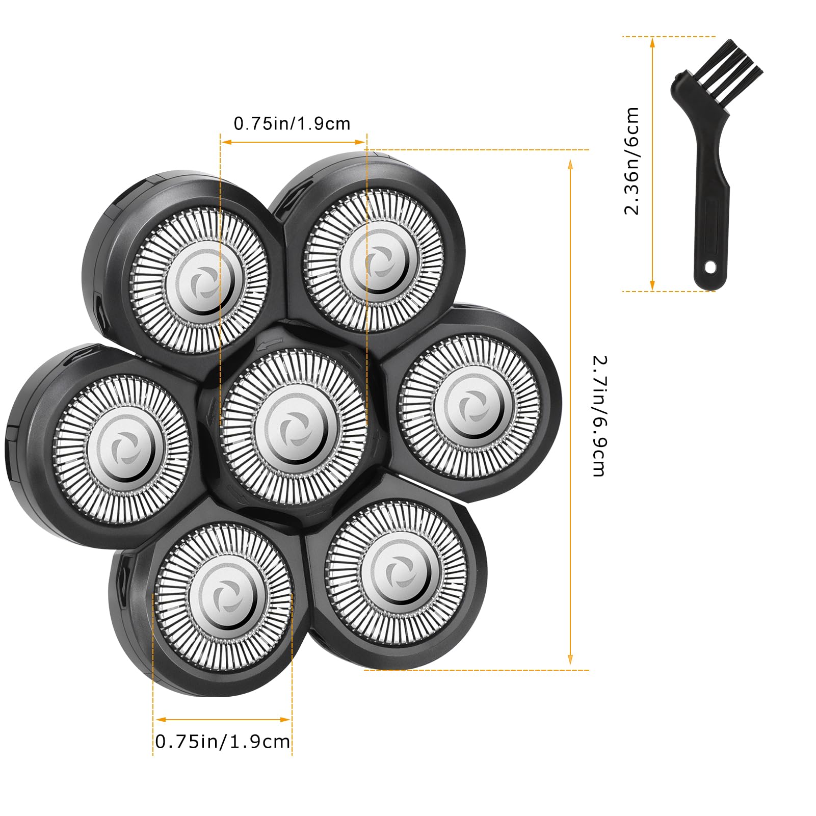 Wanocean 7 Men'S Electric Shaver Replacement Heads, Razor Head Shavers For Bald And Face, Shaving Beard Cutter For Men With Brus