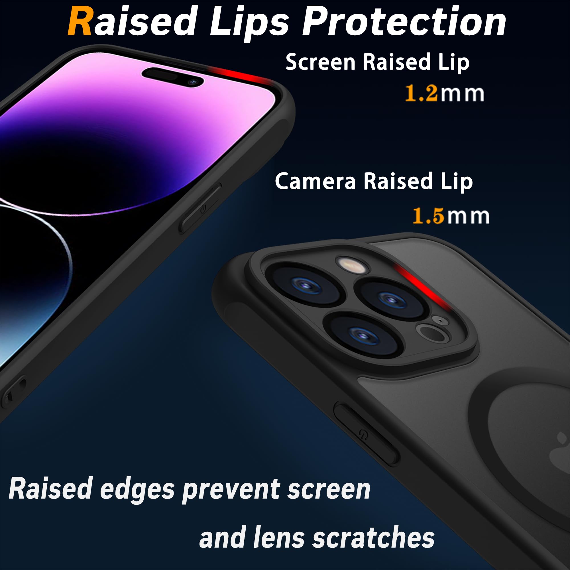 Pinlisheng Magnetic For Iphone 14 Pro Max Case,Military Grade Drop Tested,Shockproof Matte Translucent Hard Back Slim Protective