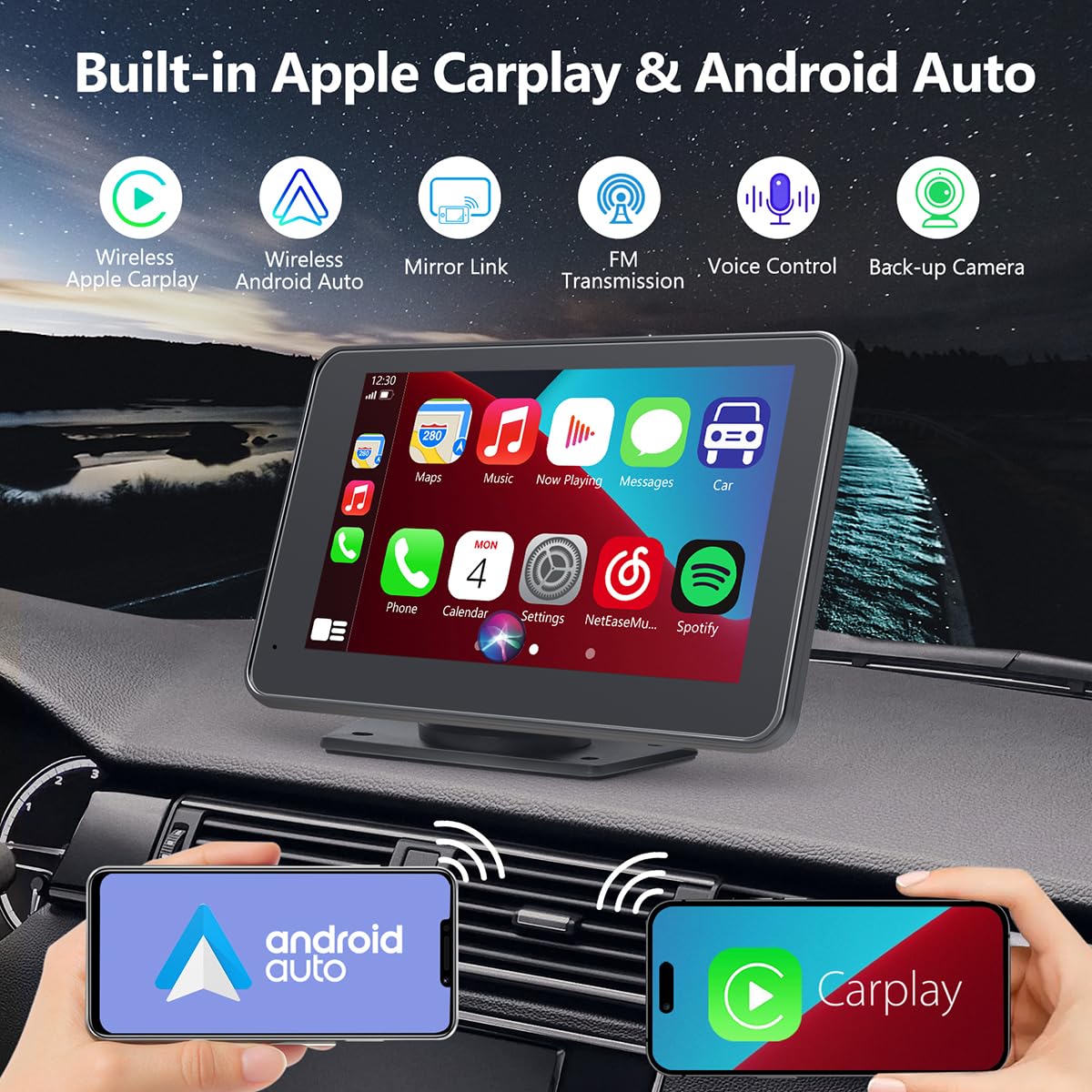 Gegaibe Wireless Car Stereo With Apple Carplay/Android Auto, Portable Touch Screen Car Radio Multimedia Player With Bluetooth, B