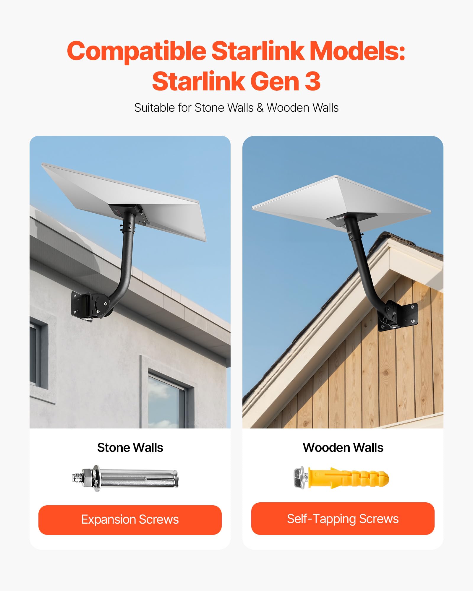 Vevor Starlink Gen 3 Mount, Adjustable Angle Wall Mounting Standard Gen 3 Pipe Kit, Heavy-Duty Steel Long Starlink Pole Adapter,