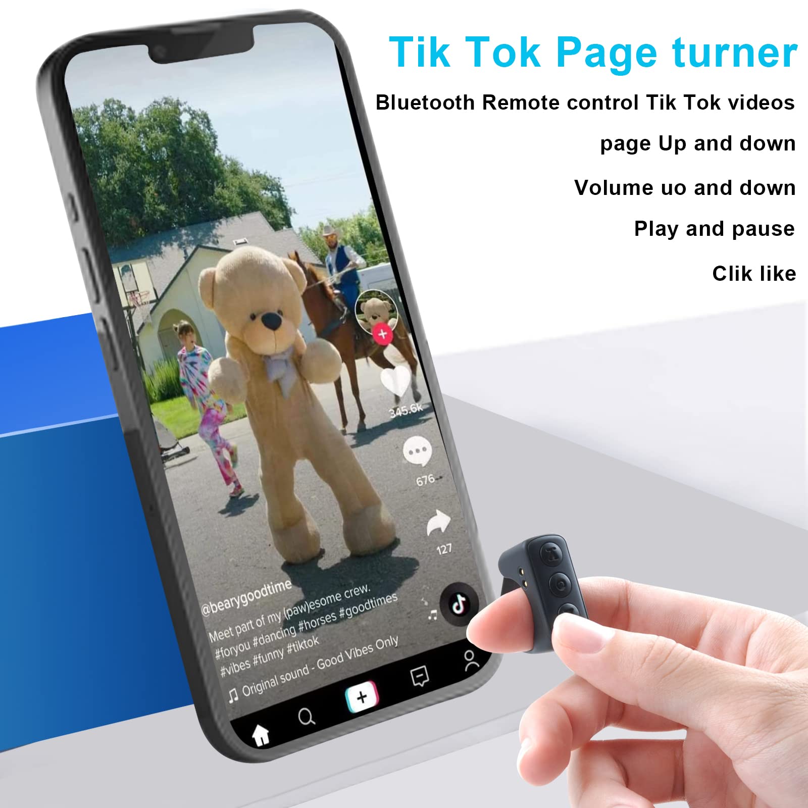 Tik Tok Bluetooth Remote Control Page Turner For Iphone Android Ipad Cell Phone Camera Remote Shutter Selfie Button, Bluetooth R