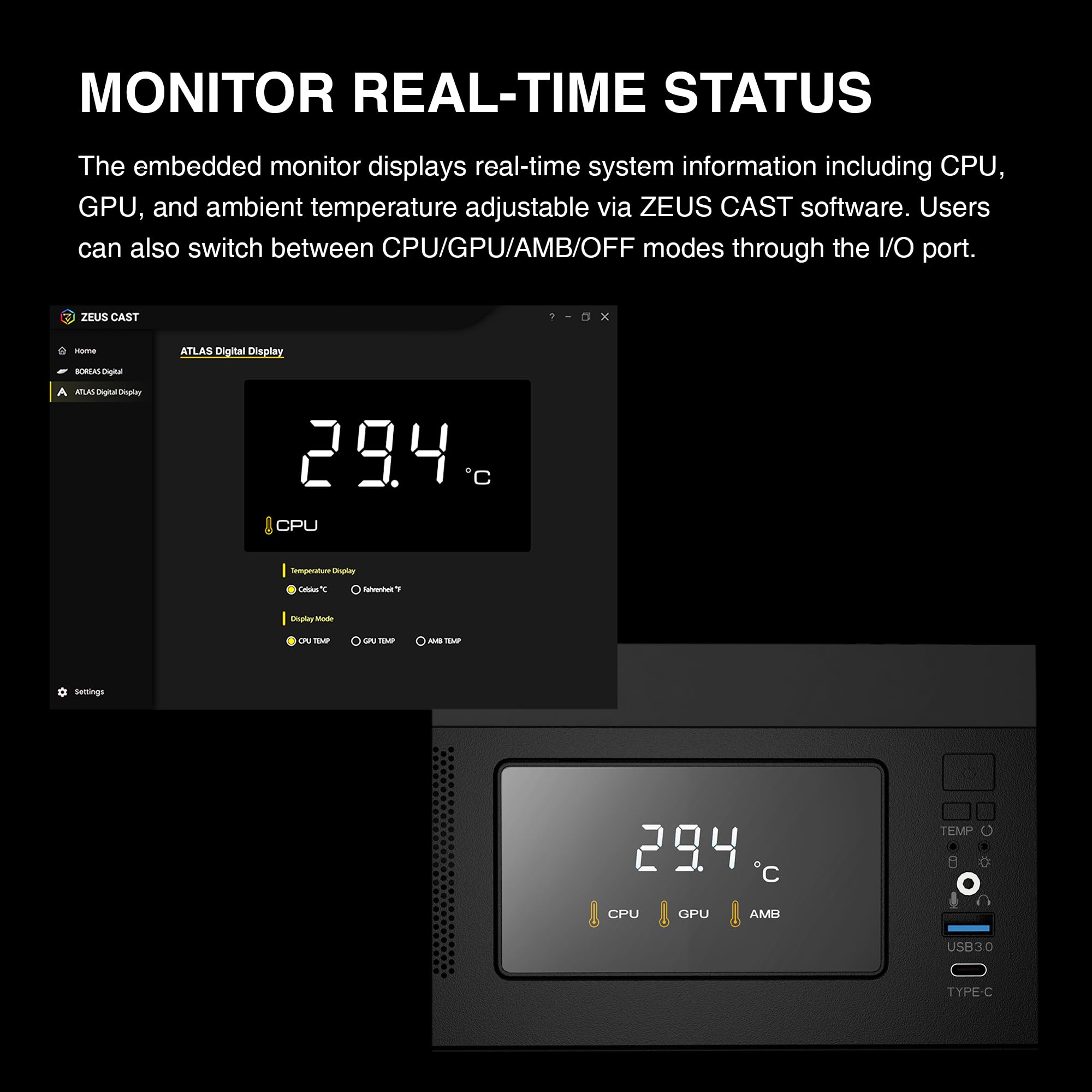 Gamdias Mid Tower Gaming Computer Case W/Display& App, Atx Tempered Glass Pc Case, Built In 3X 120Mm Argb Pwm Fans, Up To Rtx 40