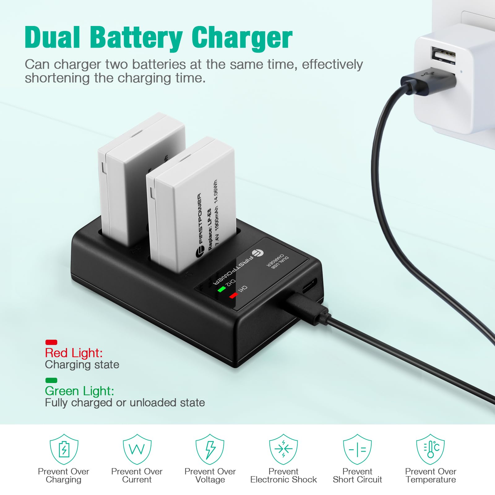 Firstpower Lp E8 Battery And Dual Usb Charger Compatible With Canon Eos Rebel T2I, T3I, T4I, T5I, Eos 550D, 600D, 650D, 700D, Ki