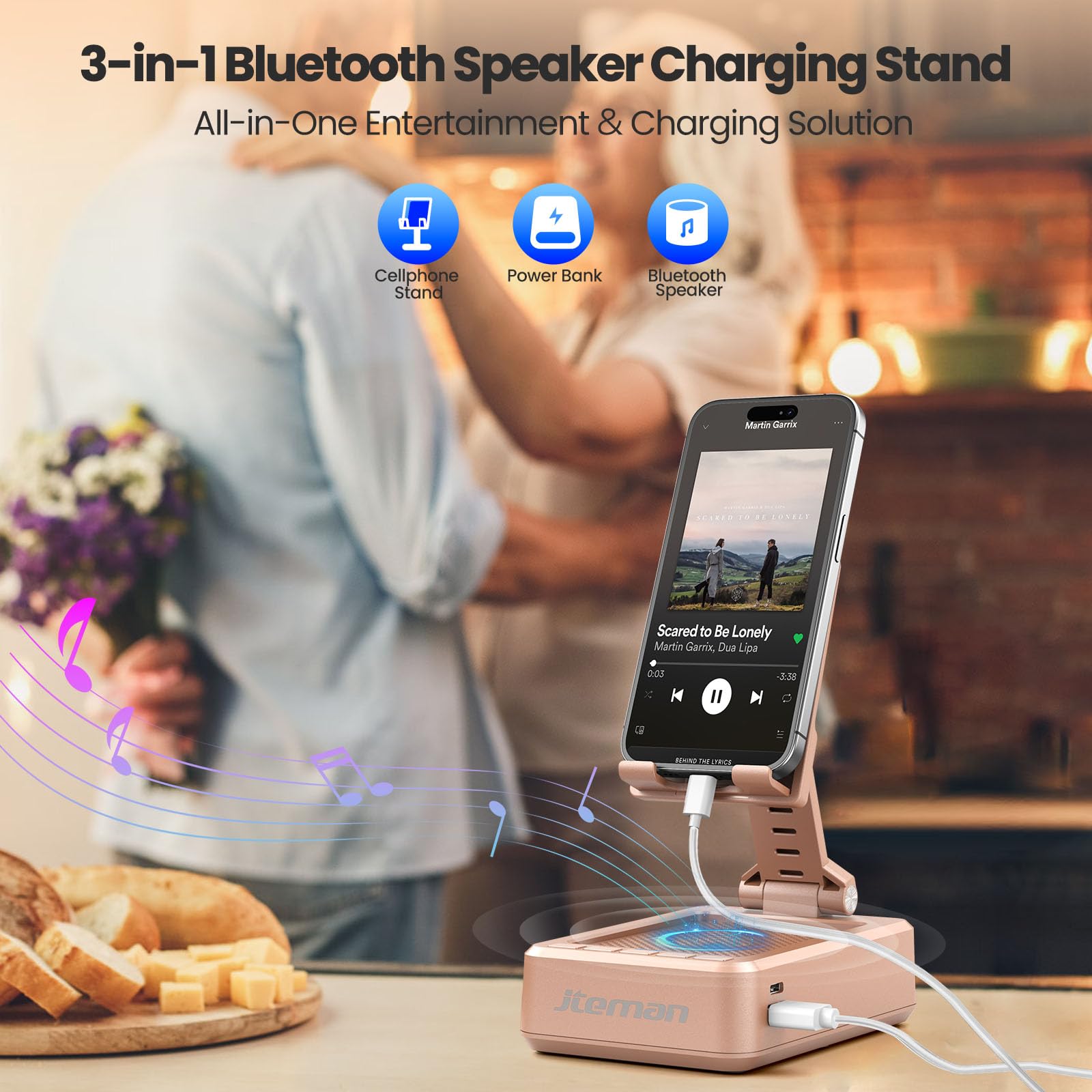 Jteman Cell Phone Stand With Bluetooth Speaker And Charging Function,Bluetooth Audio Power Bank Bracket,Birthday Gifts For Men W