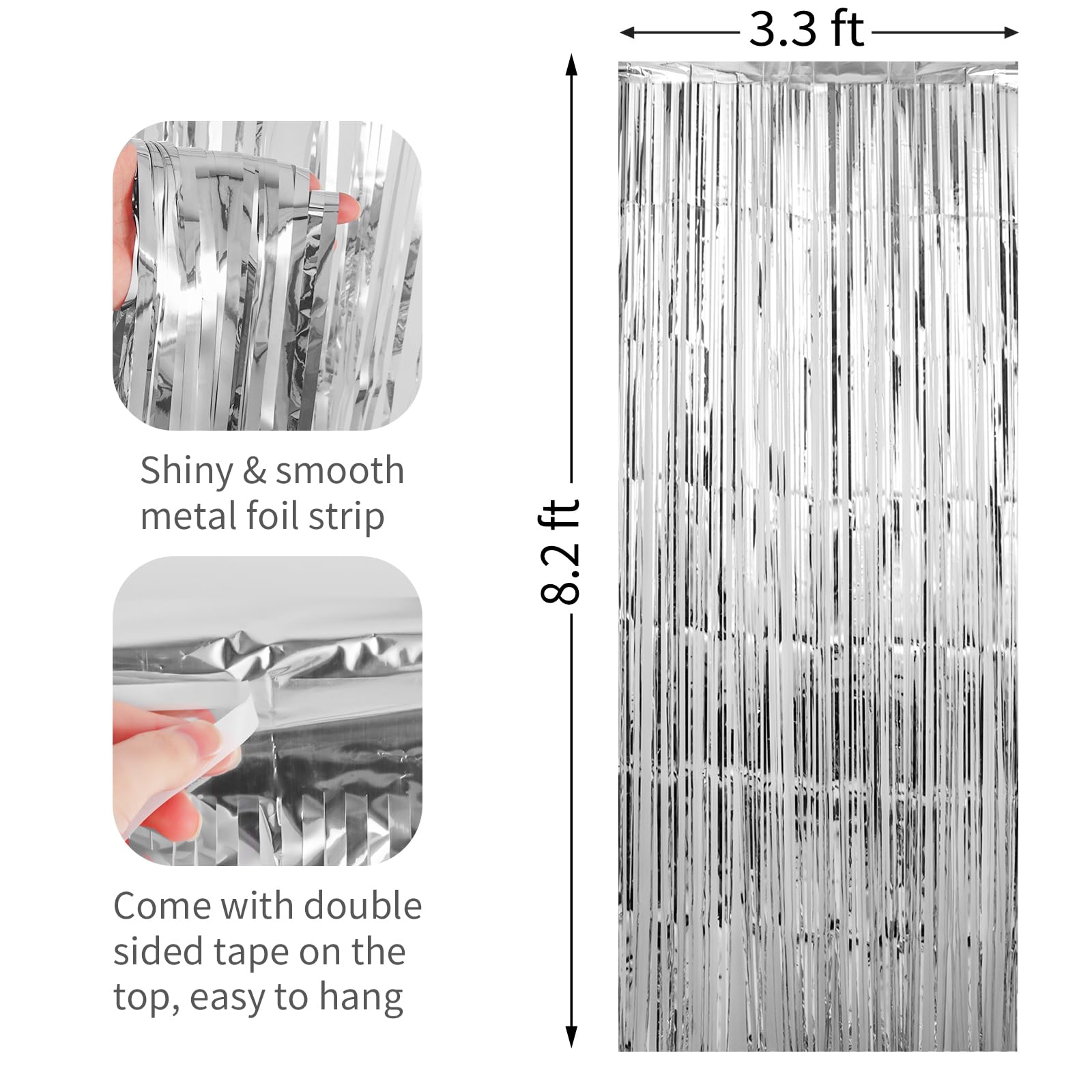 2 Pack Silver Foil Fringe Curtains Streamers Party Decorations 3.3 X 8.2 Ft, Tinsel Curtain Fringe Backdrop For Parties, Silver