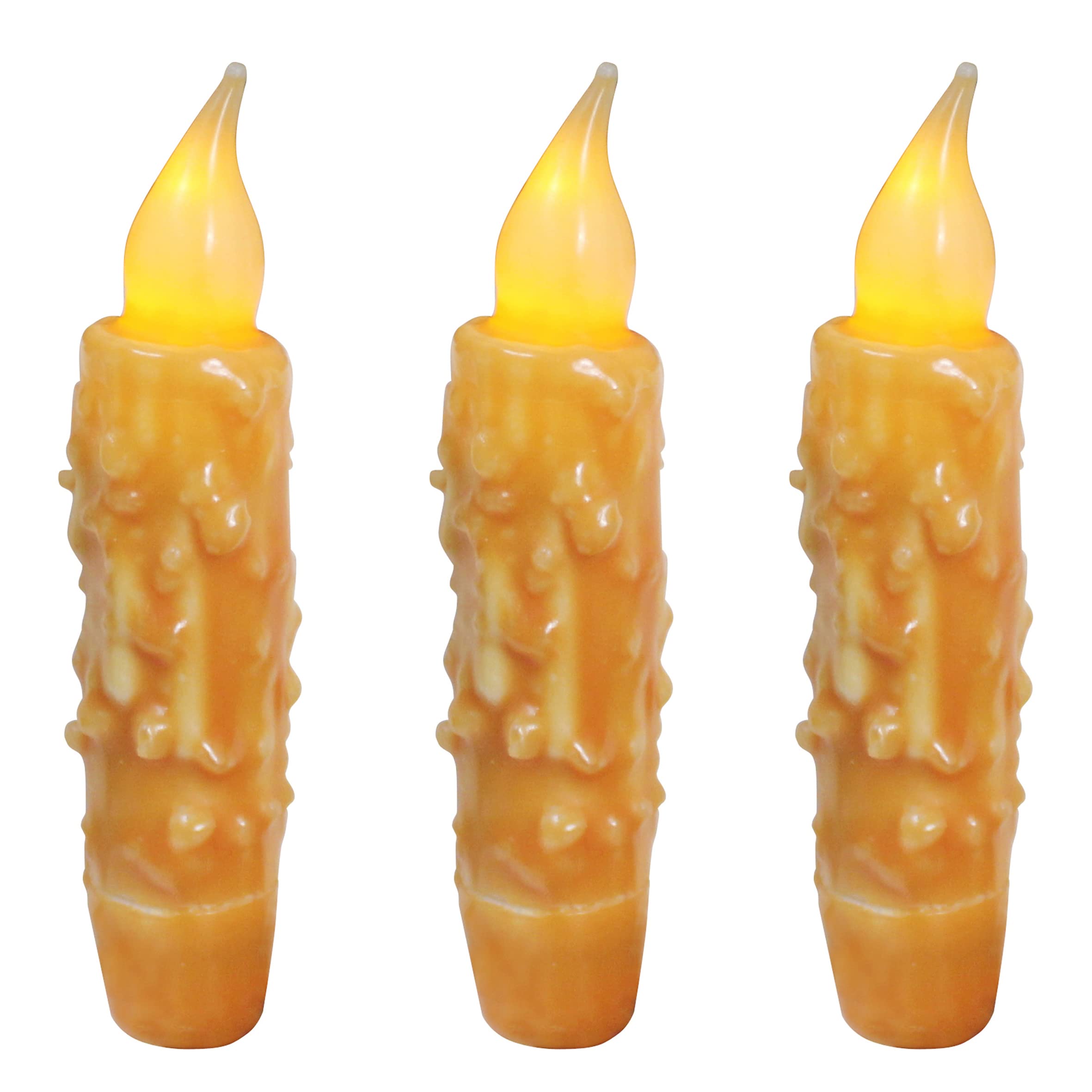 Cvhomedeco. Real Wax Hand Dipped Battery Operated Led Timer Taper Candles Rustic Primitive Flameless Lights Decor, 4 3/4 Inch, O