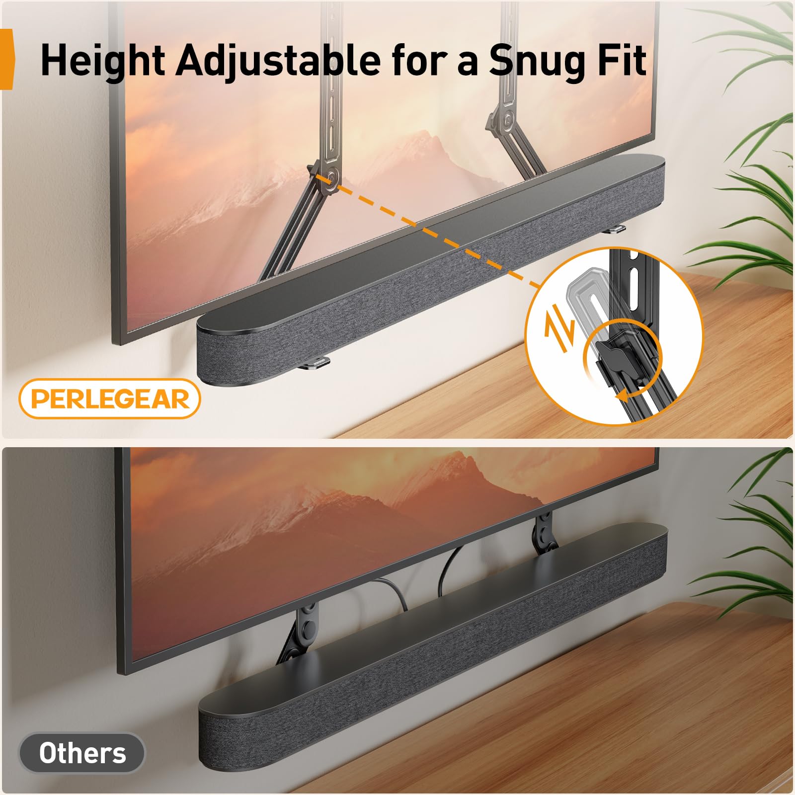 Perlegear Soundbar Mount With Adjustable Height, Sound Bar Mount Up To 15 Lbs, Soundbar Mount Under Tv Or Above Tv, Soundbar Tv