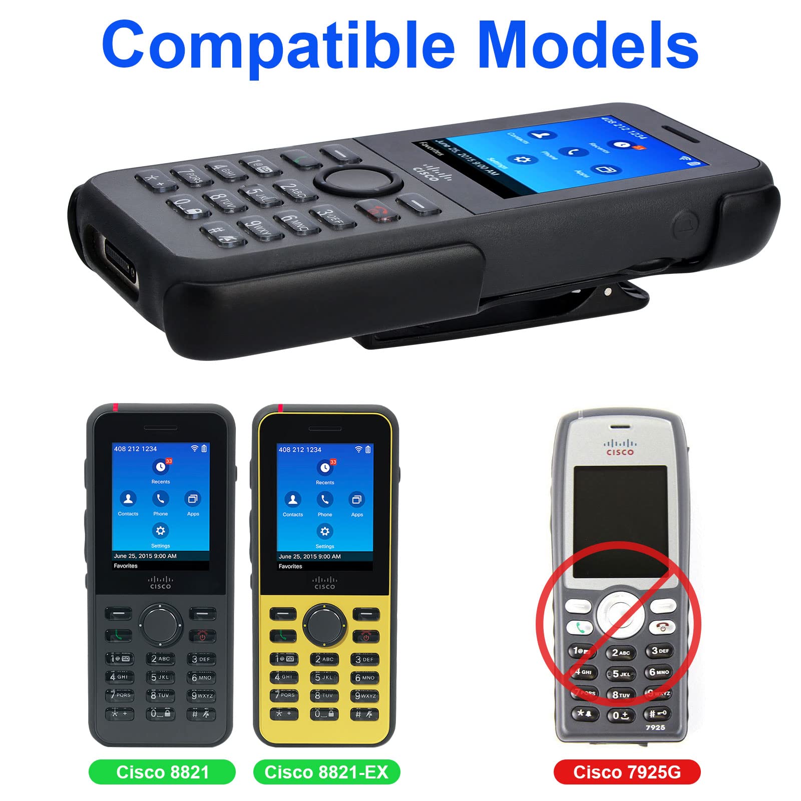 Iguerburn Voip Phone Case For Cisco 8821 & 8821 Ex, Cisco Phone Holder With 360 Swivel Belt Clip (Black)