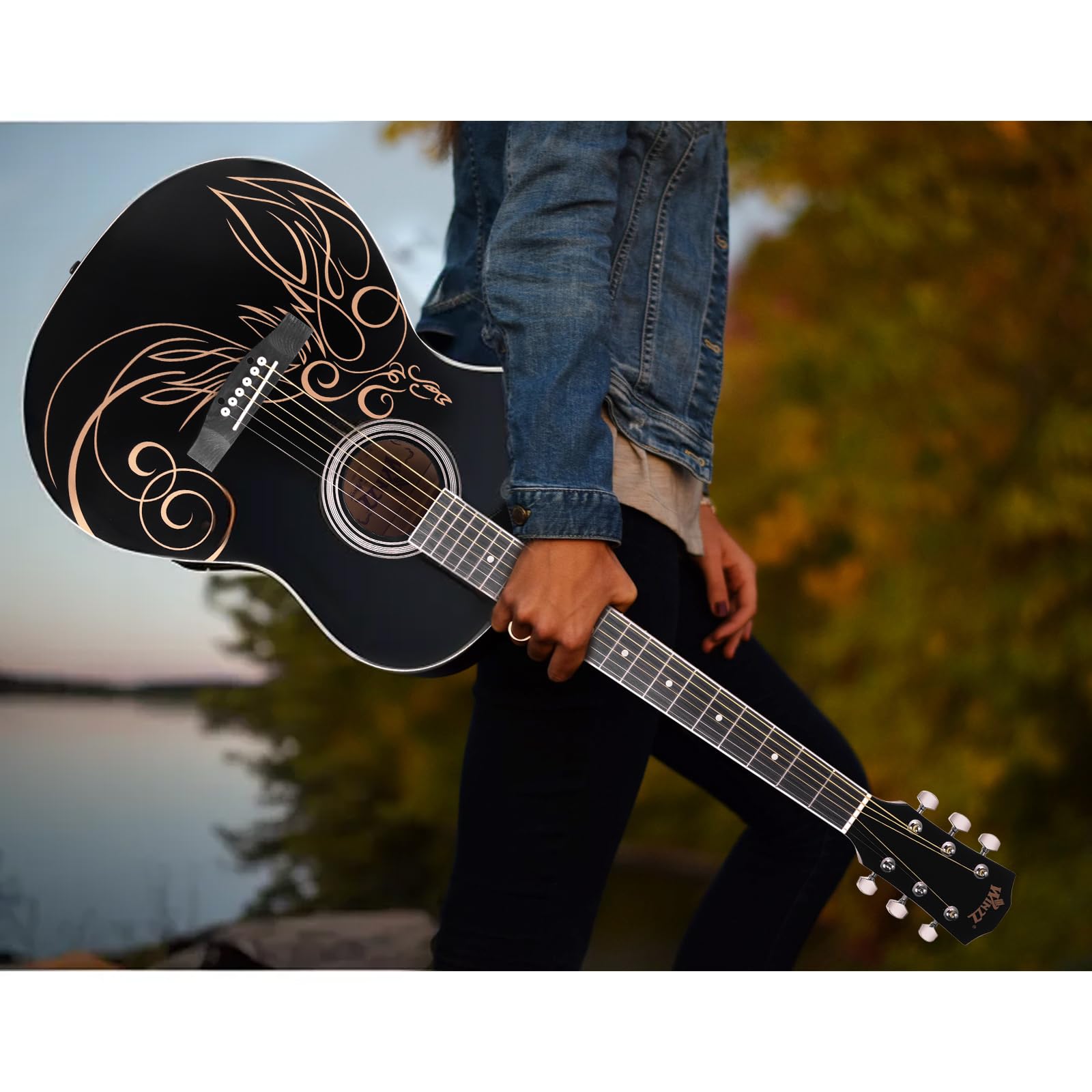 Winzz Af227A 39 Inches Concert Acoustic Acustica Guitar With Full Kit, Delicate Vine