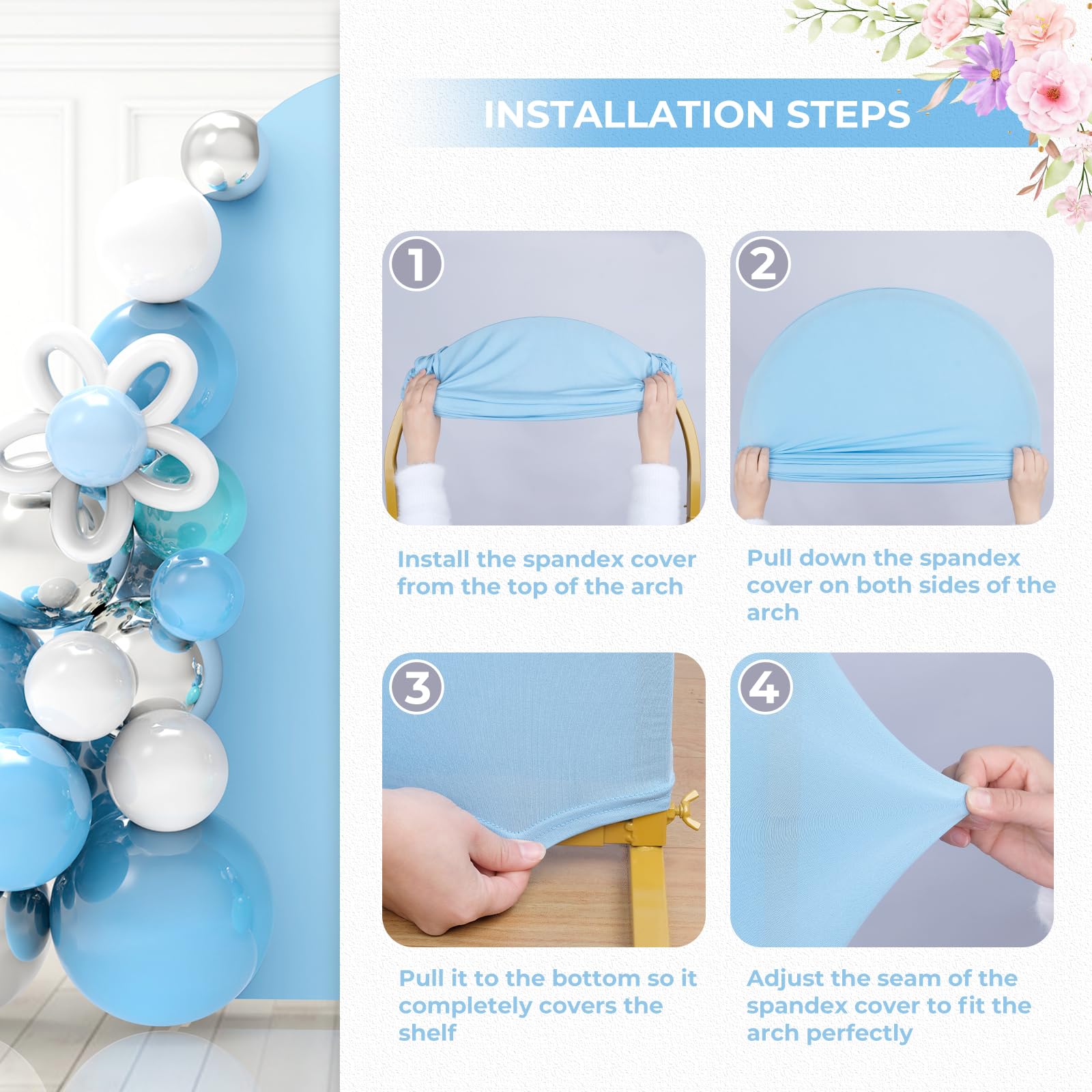 Babenest 5Ft Baby Blue Wedding Arch Cover, Spandex Fitted Arch Backdrop Cover For Photography, Round Top Chiara Stand Cover For