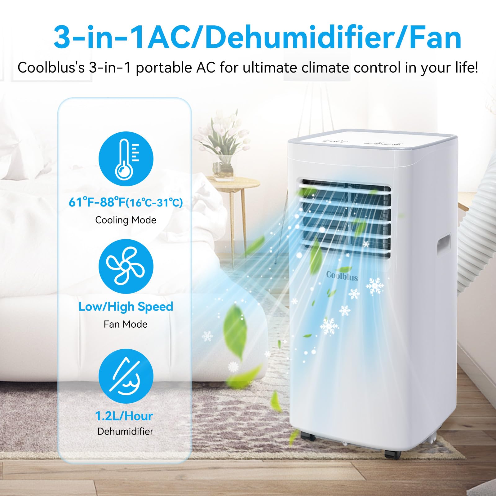 Coolblus 8500 Btu Portable Air Conditioners Cool Up To 360 Sq.Ft,3 In 1 Portable Ac Unit With Remote Control/Led Display/24Hrs T