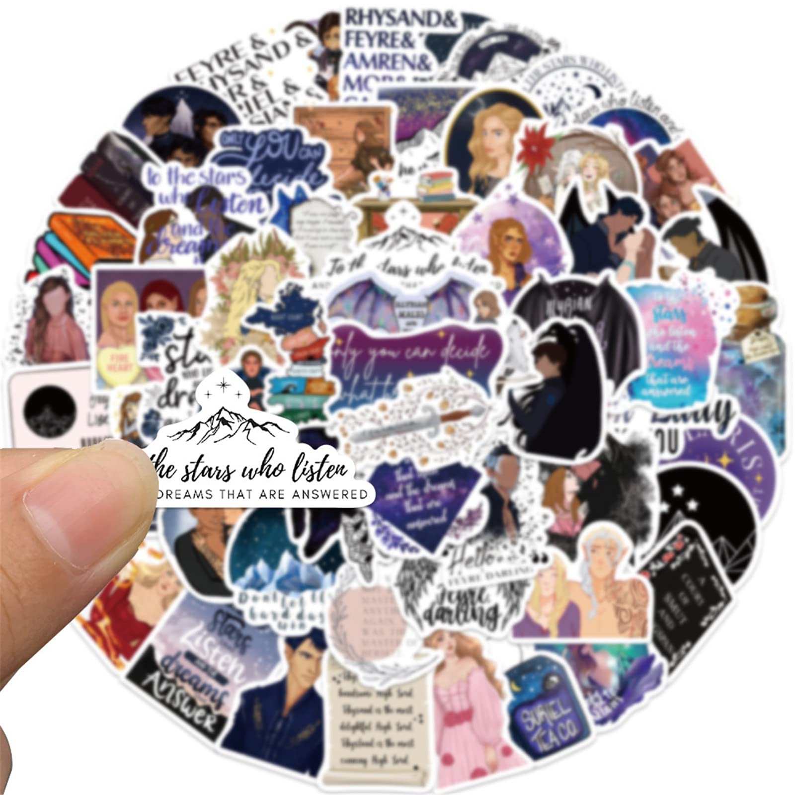 60Pcs Acotar Merchandise Stickers Pack, Book Graphic Vinyl Waterproof Sticker Book Bookish Decals For Water Bottle,Laptop,Phone,