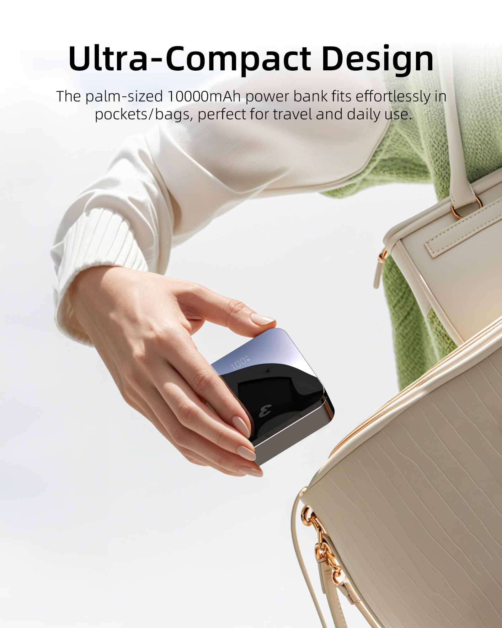 T-Core Small Portable Charger, Mini Power Bank Fast Charging 22.5W 10000Mah Battery Pack With Built In Usb C Cable For Iphone 15