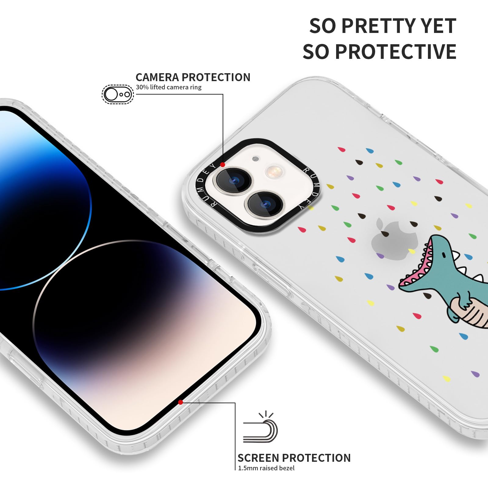 Rumdey 2 Pack Cartoon Animals Pattern For Iphone 12 / Iphone 12 Pro 6.1'' Phone Case, Cute Dinosaur Design Clear Cases Soft Sili