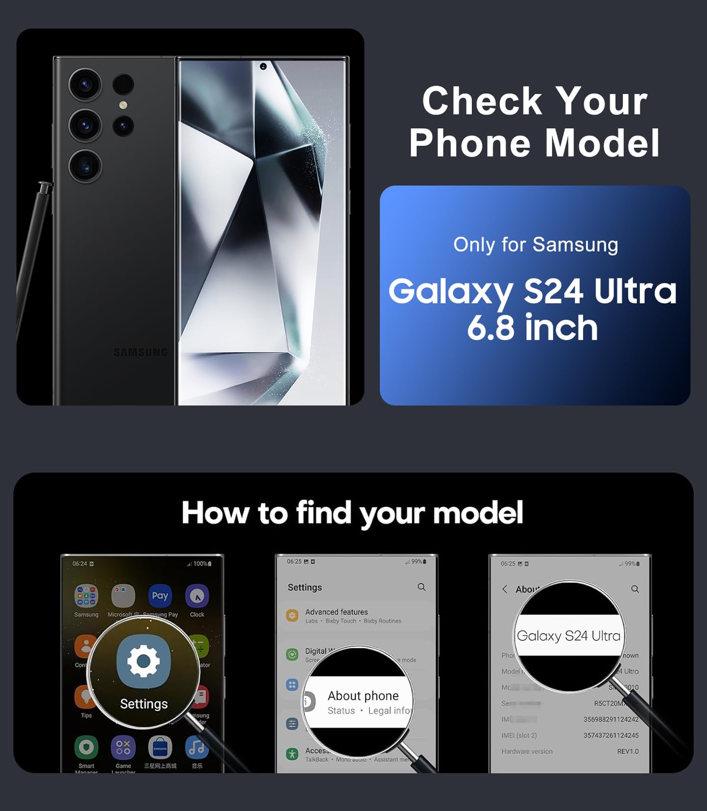 Red2Fire For Samsung Galaxy S24 Ultra Case, [Military Grade Drop Protection] Non Slip Heavy Duty Full Body Shockproof Protection