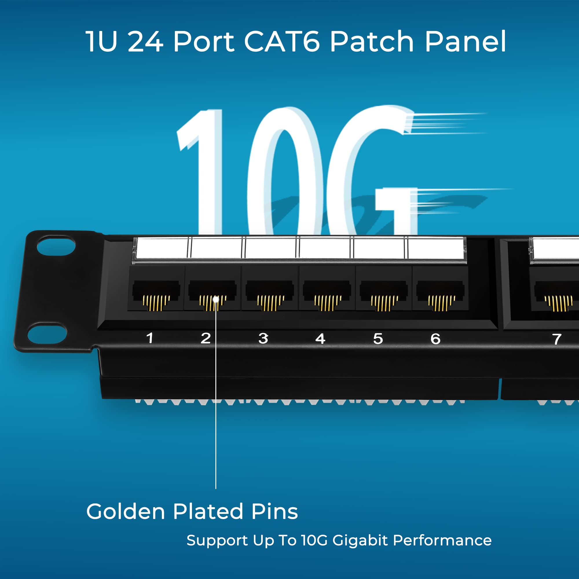 Rapink Patch Panel 24 Port Cat6 10G Support, Network Patch Panel Utp 19 Inch, Wallmount Or Rackmount 1U Ethernet Patch Panel Punch Down Block For Cat6, Cat5E, Cat5 Cabling