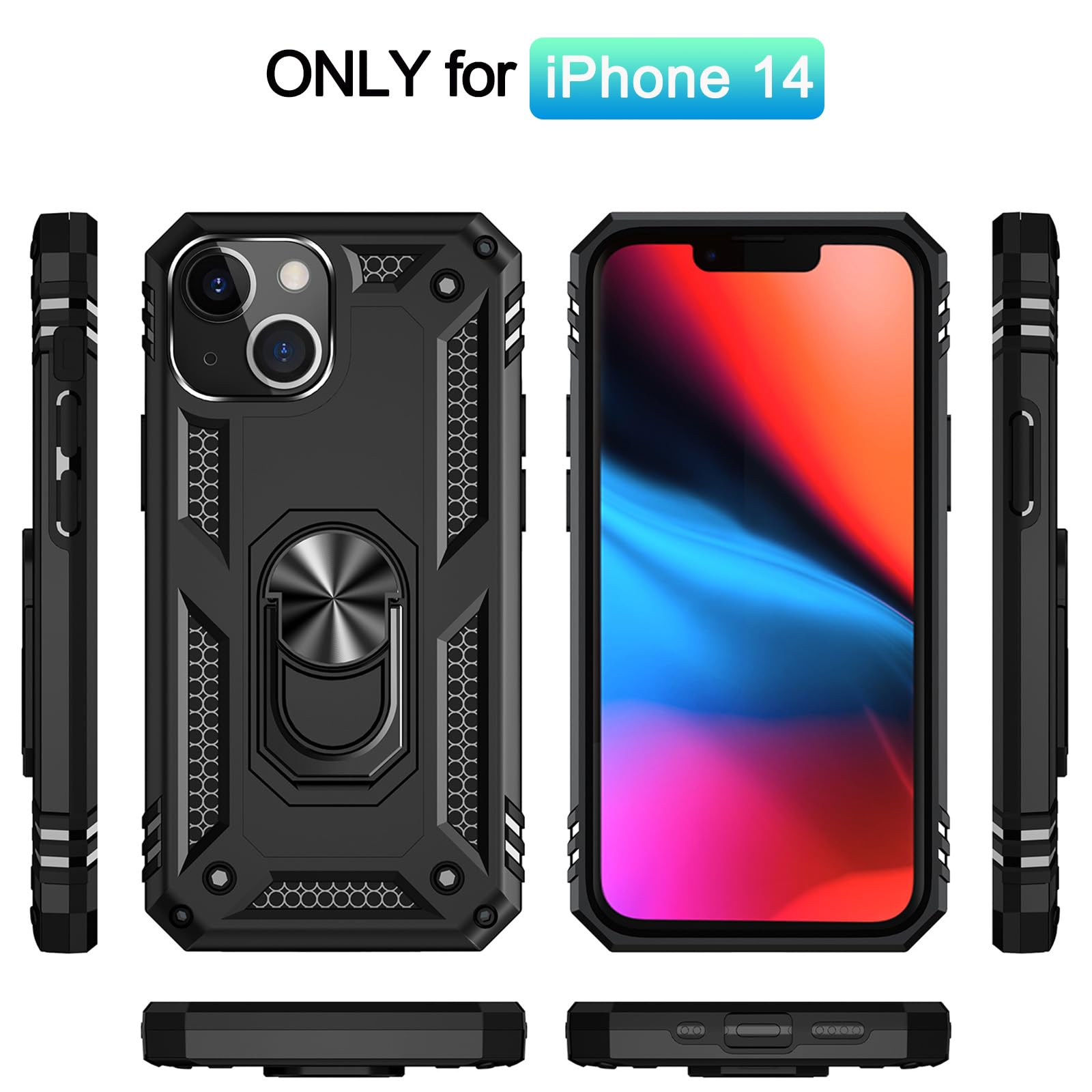 Addit Case For Iphone 14 Phone Case Iphone 14 Case, With Ring Holder Stand, Support Magnet Car Mount, Military Grade, Heavy Duty