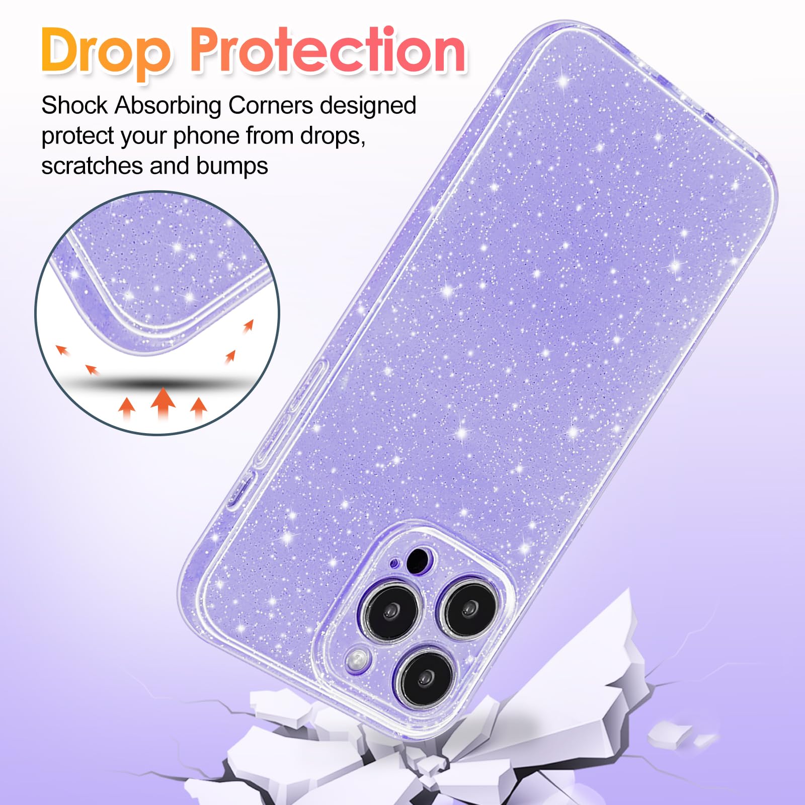 Hython Case For Iphone 13 Pro Max Case Glitter Cute Sparkly Shiny Bling Sparkle Phone Cases 6.7'', Thin Slim Fit Soft Tpu Bumper