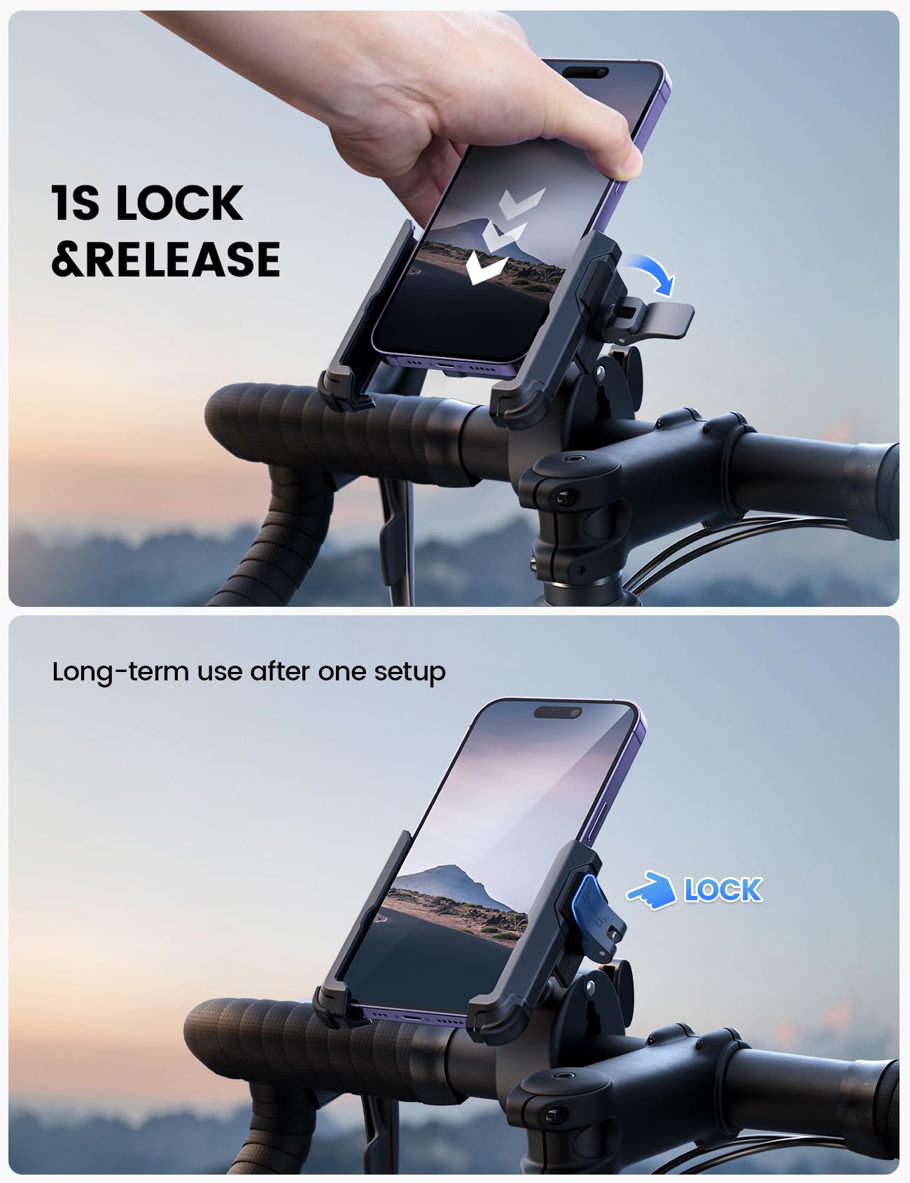 Lamicall Motorcycle Phone Mount Holder   [Camera Friendly] [1S Lock] 2023 Bike Phone Holder Handlebar Clamp, Bicycle Scooter Pho