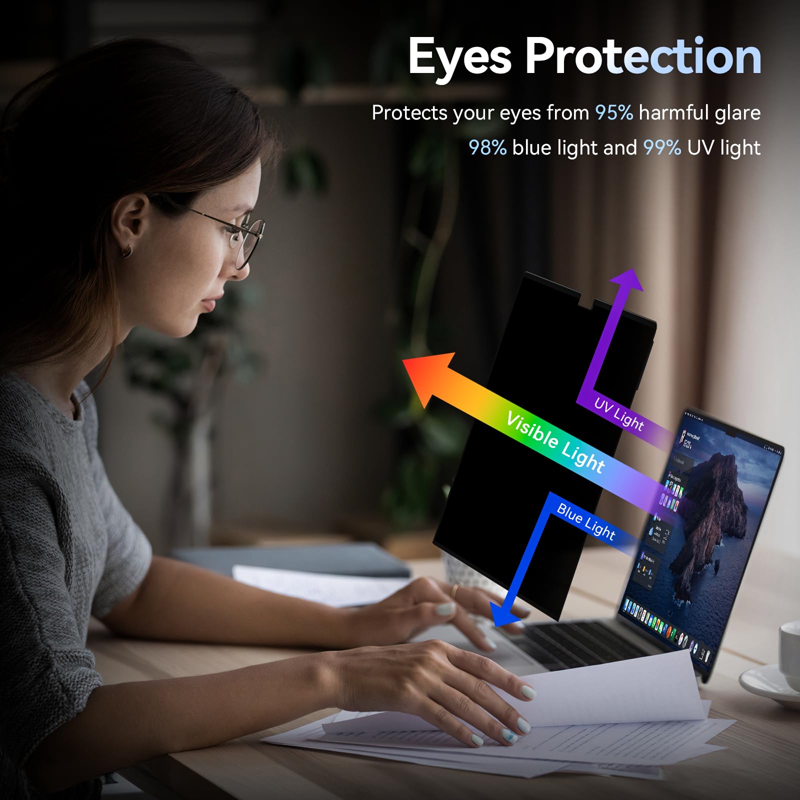 Privacy Screen Protector Compatible With Macbook Air M2 13.6 Inch (2022 Release), Easy On/Off Removable Anti Spy Blue Light Glar