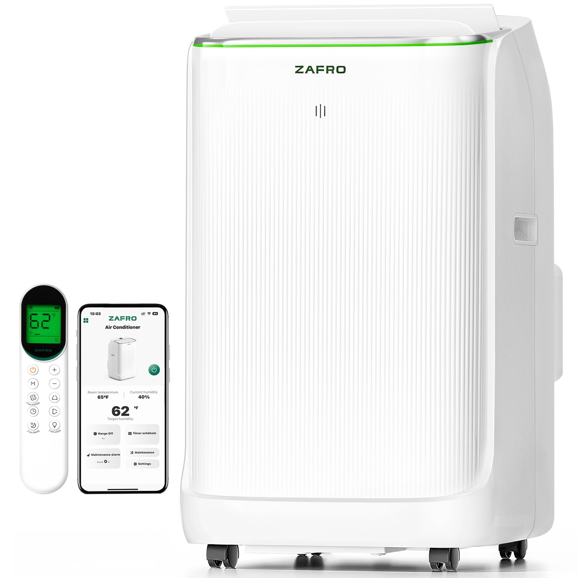 ZAFRO Smart Inverter Portable Air Conditioners, 16000 BTU (12000 BTU SACC) Dual Hose Portable AC Unit with Energy Saving/Ultra Q