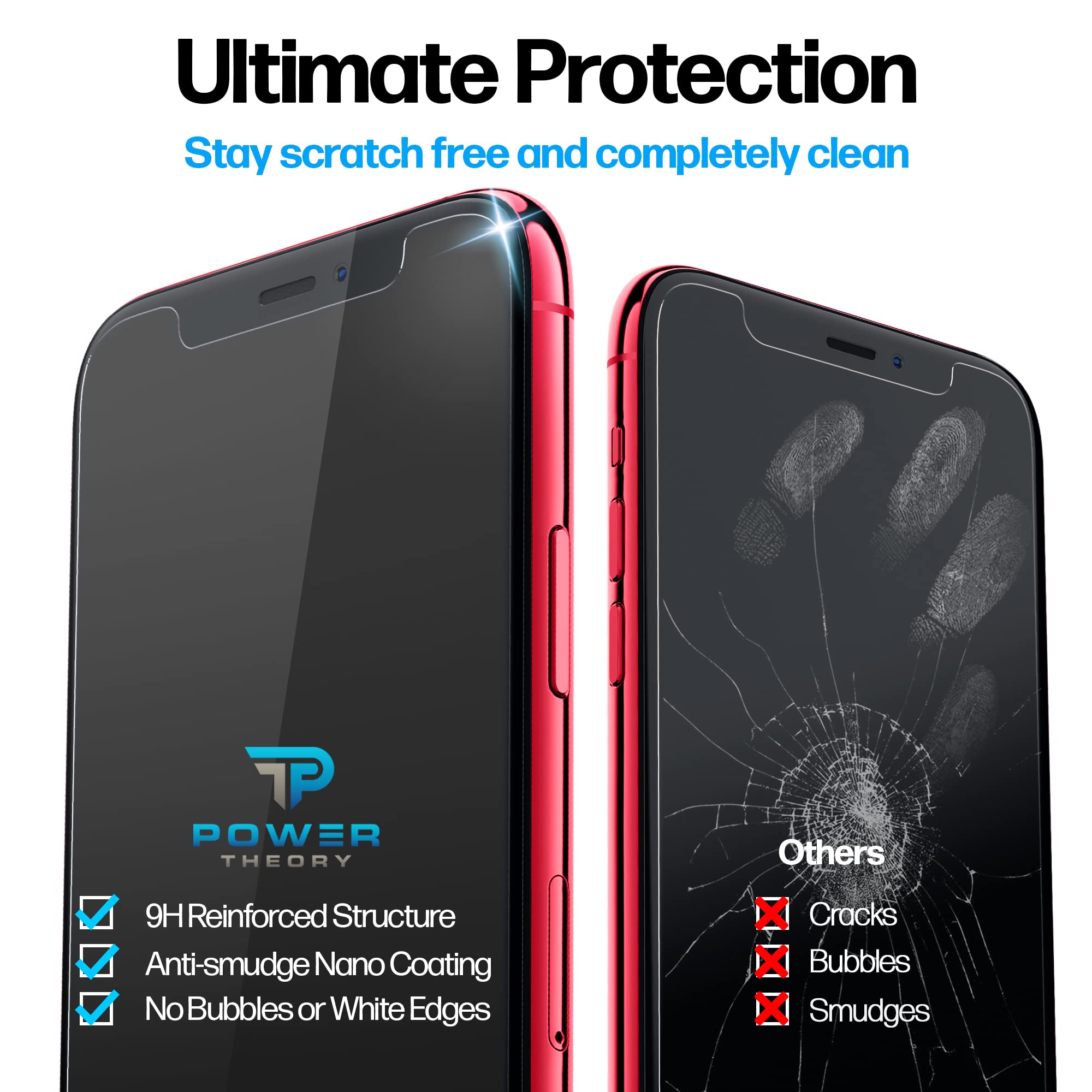 Power Theory Designed For Iphone 11, Iphone Xr Screen Protector Tempered Glass [9H Hardness], Easy Install Kit, 99% Hd Bubble Fr