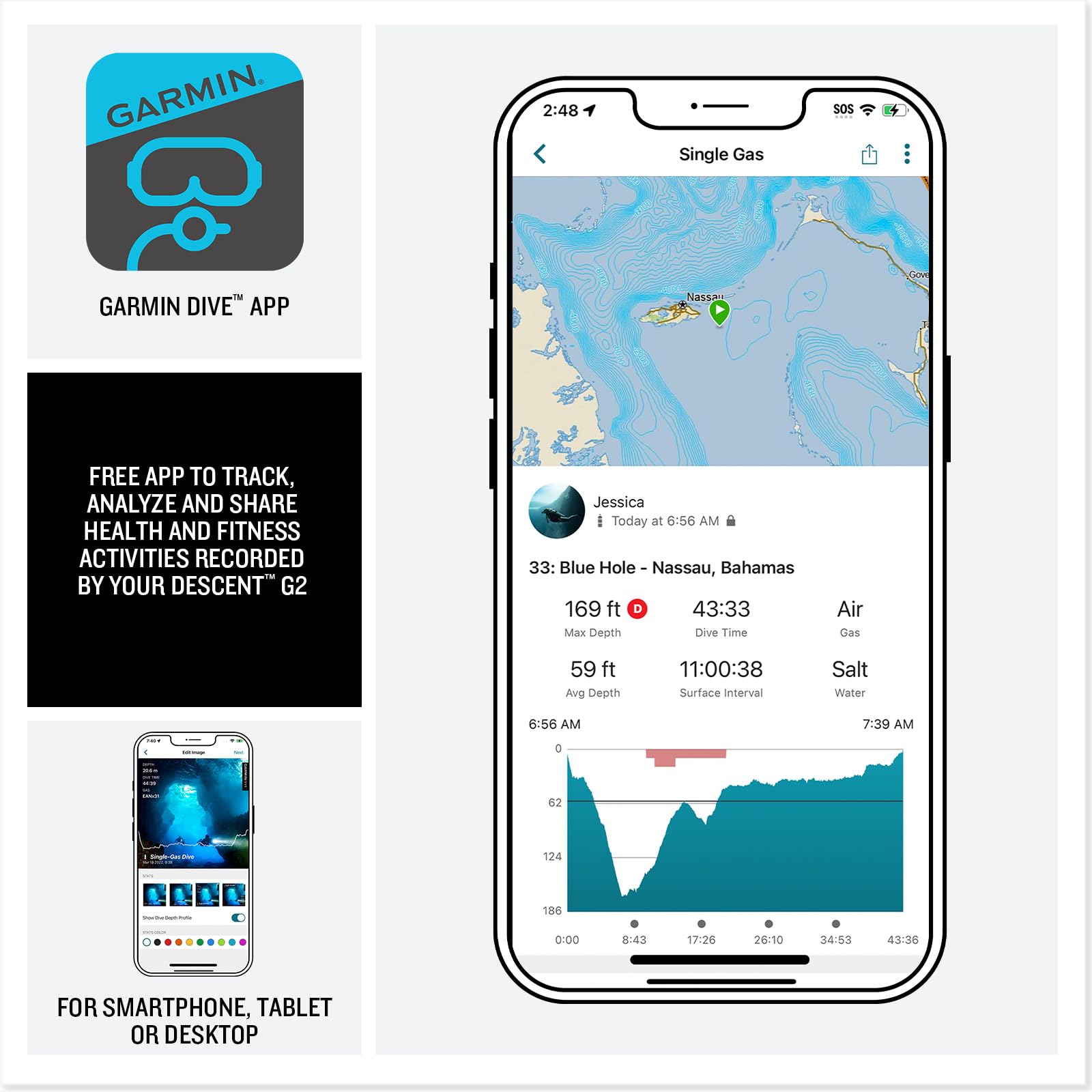 Garmin Descent G2, Watch-Style Dive Computer, Bright Amoled Display, Multiple Dive Modes, Health And Wellness Features, Paloma W