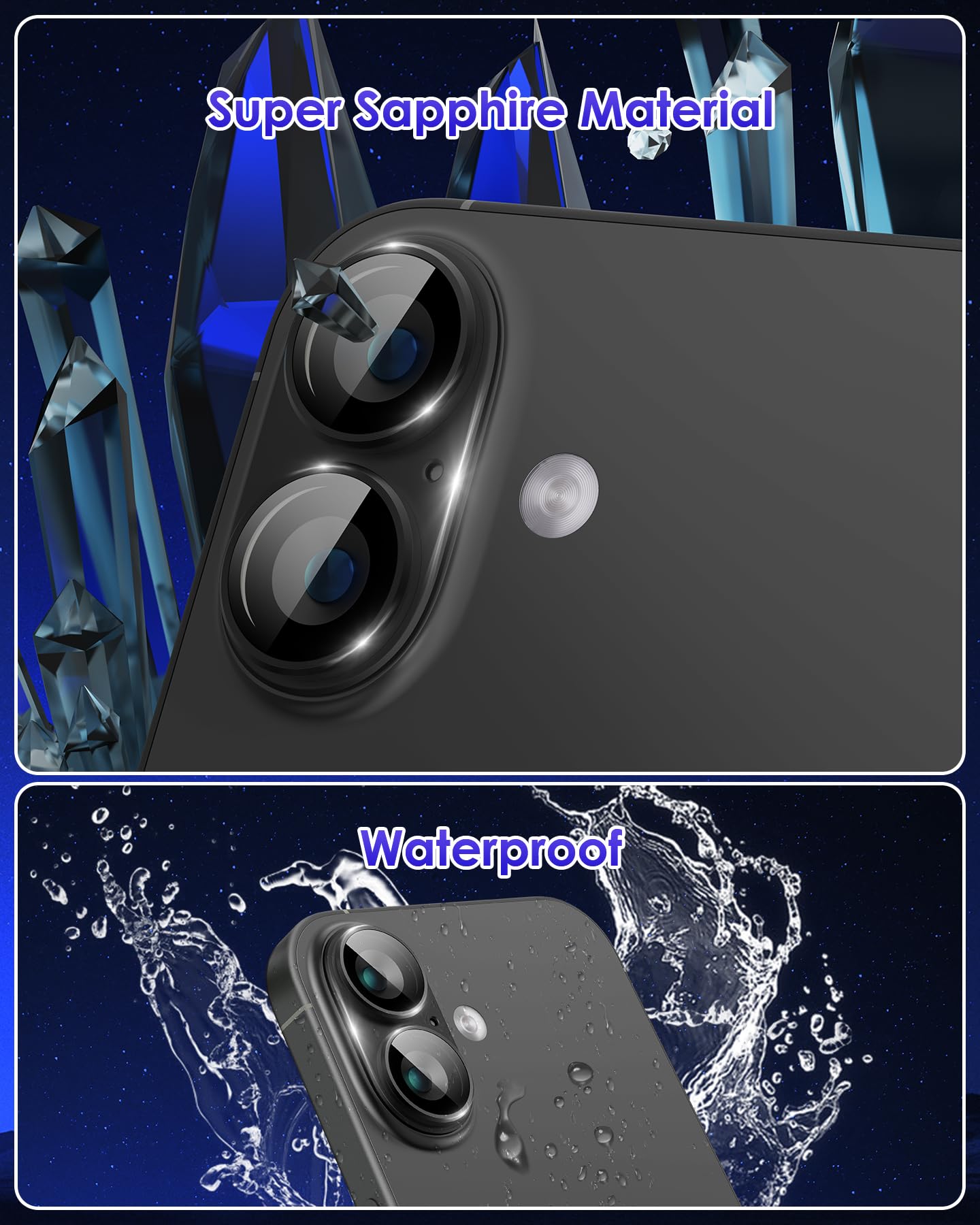 Kanosan For Iphone 16 Plus/Iphone 16 Camera Lens Protector Metal Plus Aluminium Alloy Ring 9H Tempered Glass Screen Case Friendl