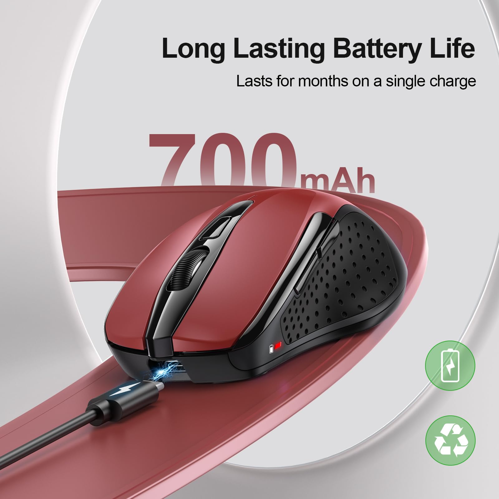 Tecknet Wireless Mouse (Bt5.0/3.0 & 2.4G) Rechargeable 4800 Dpi Silent 6 Button Bluetooth & Usb A Mouse   Wide Compatibility   Red