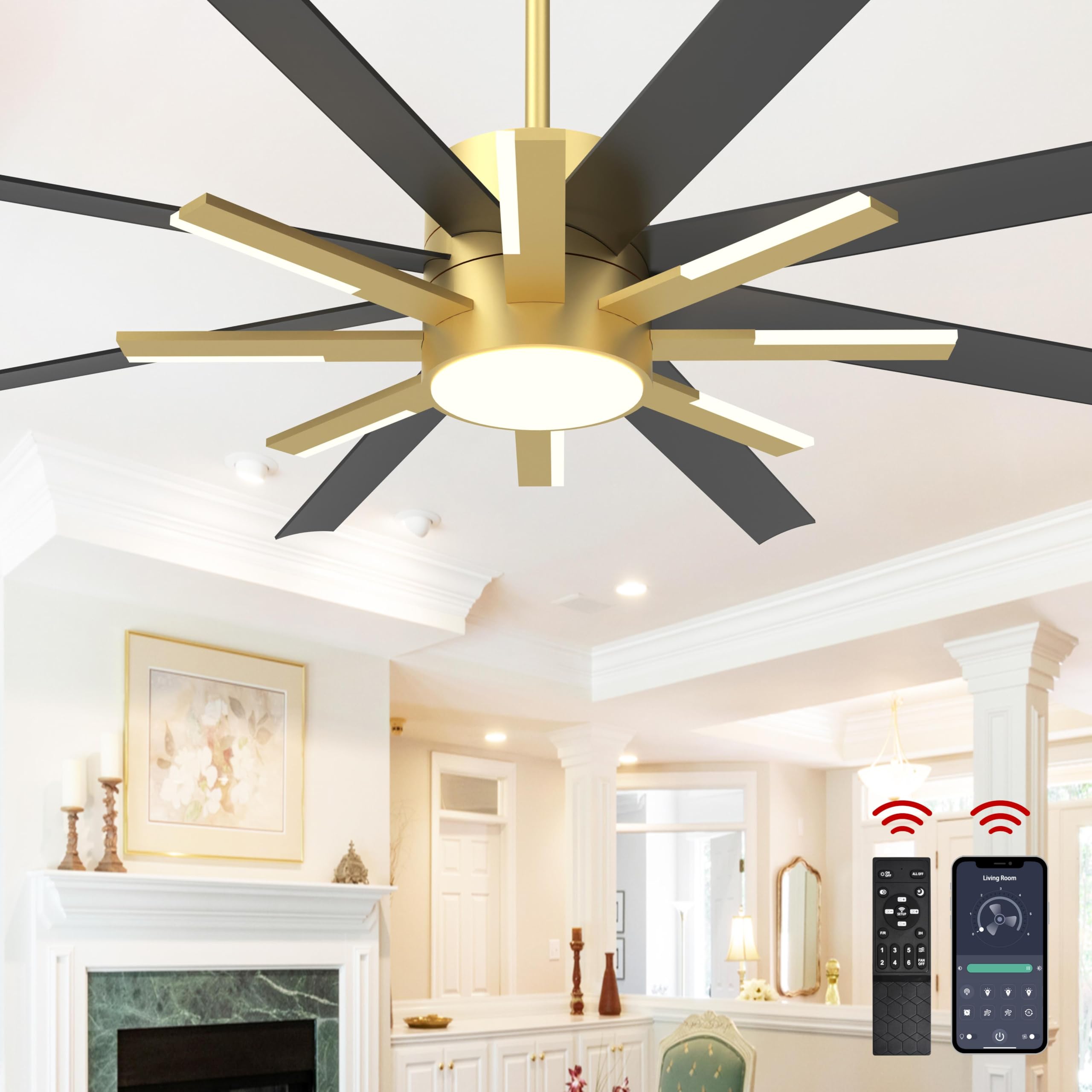 Fande Aire 72 Inch Large Ceiling Fans With Lights And Remote