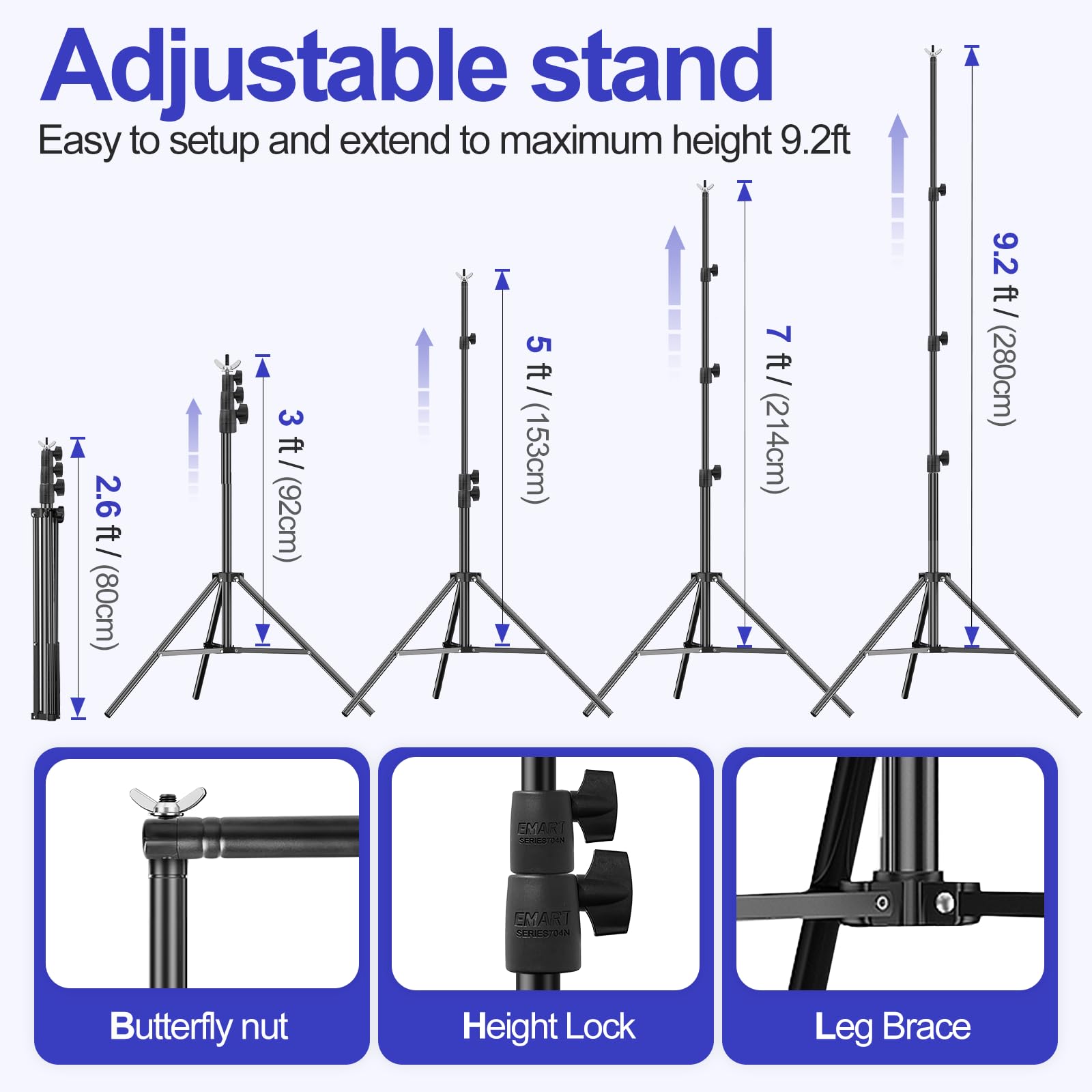 Emart 9.2X10Ft Backdrop Stand, Photo Video Studio Adjustable Heavy Duty Background Support System Kit For Photography Parties We