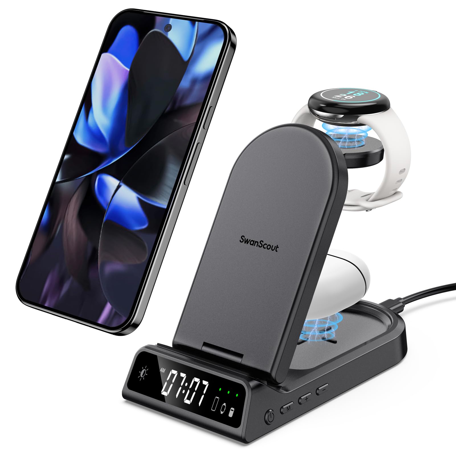 Swanscout 702G Wireless Charger For Google Pixel Watch 1 & Galaxy Watch Ultra/7/6/5/4, Pixel Buds Pro 2