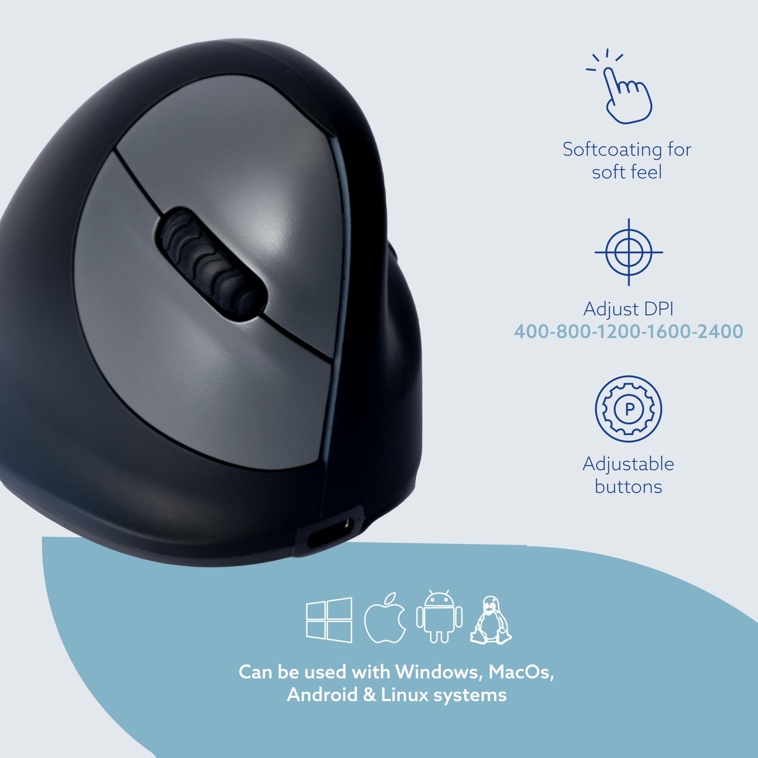 R Go He Break Ergonomic Mouse Wireless Bluetooth   Vertical Ergo Mouse, Small Hand, Prevents Tennis Elbow/Mouse Arm Rsi, Silent