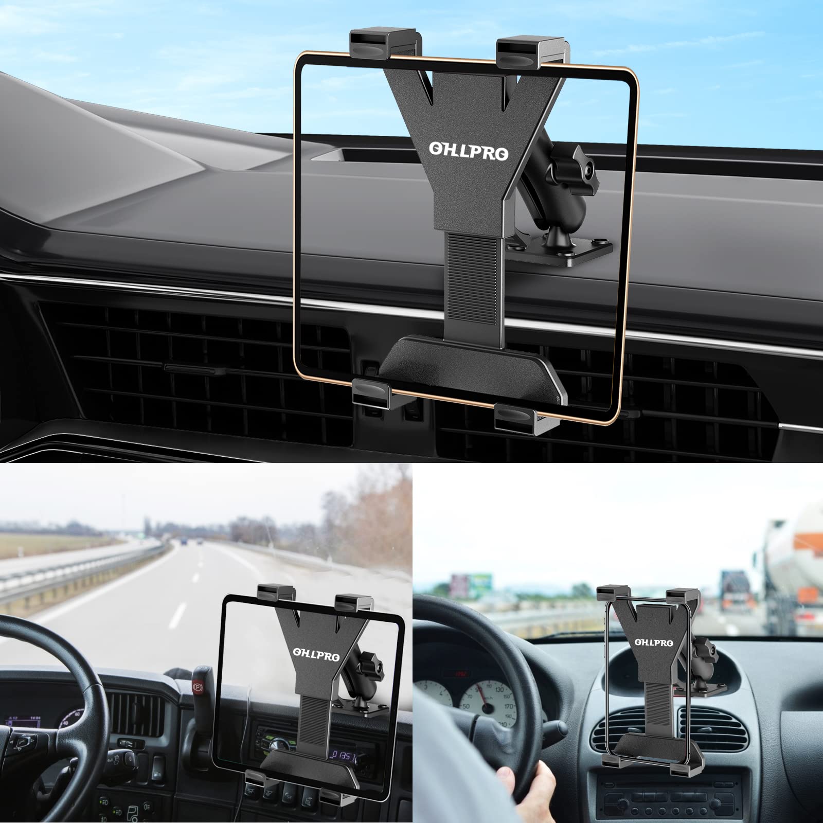 Ohlpro Tablet Holder For Truck, Heavy Duty Drill Base Tablet Car Mount For Ipad, Mini, Samsung Galaxy (7'   11.5') For Dashboard, Desks, Tabletop, Ipad Mount Great For Wall, Commercial Vehicles