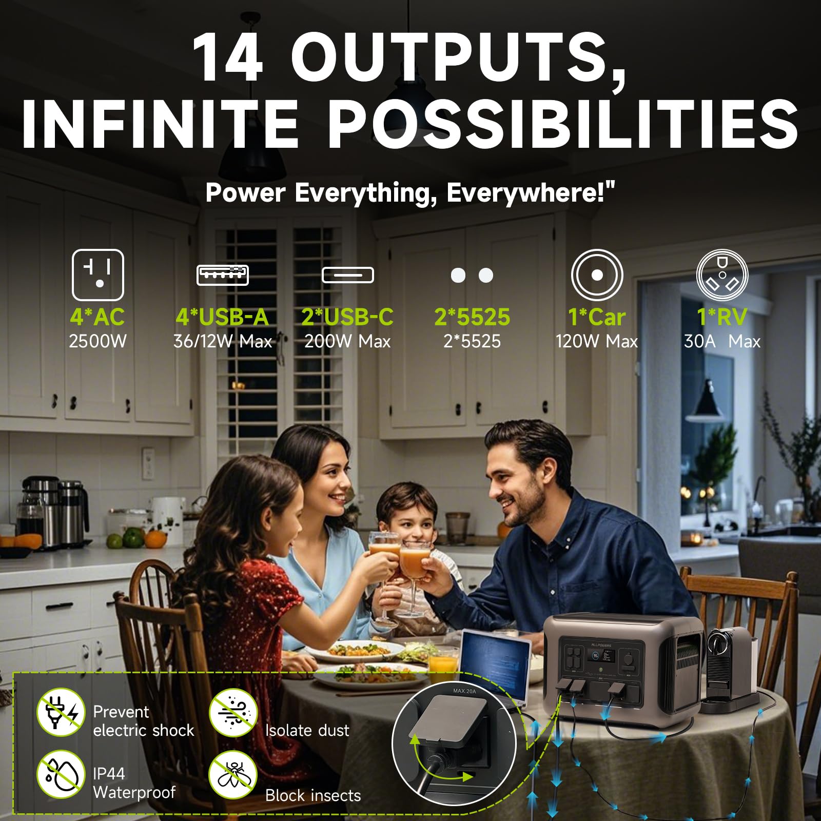 Allpowers 2500W Home Backup Battery With 30A Rv Output, 2016Wh Lifepo4 Portable Power Station With Ups For Home Use, Outdoor Cam