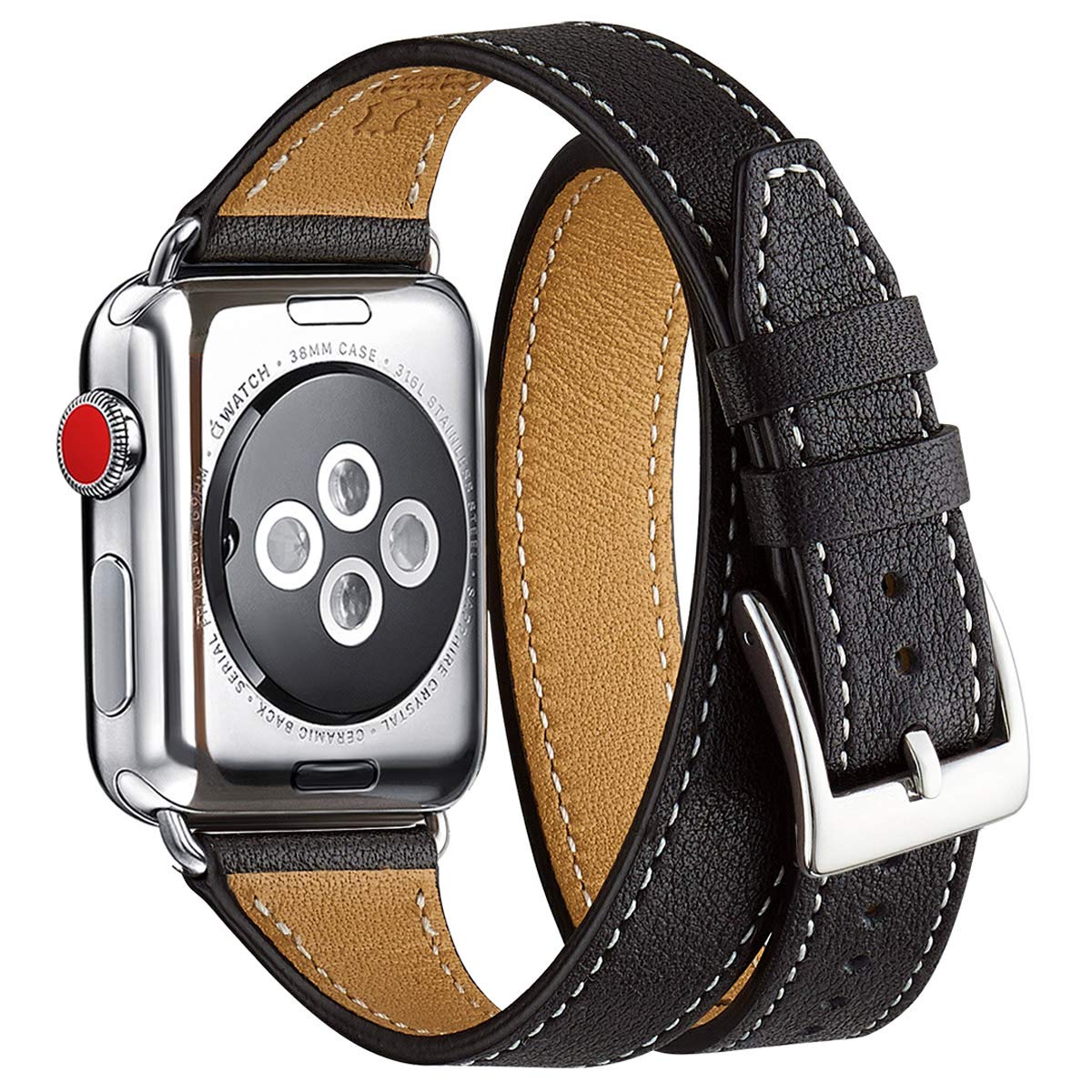 Bestig Compatible For Apple Watch Band 42Mm 44Mm 45Mm 49Mm, Genuine Leather Double Tour Designed Slim Wrap Replacement Strap For