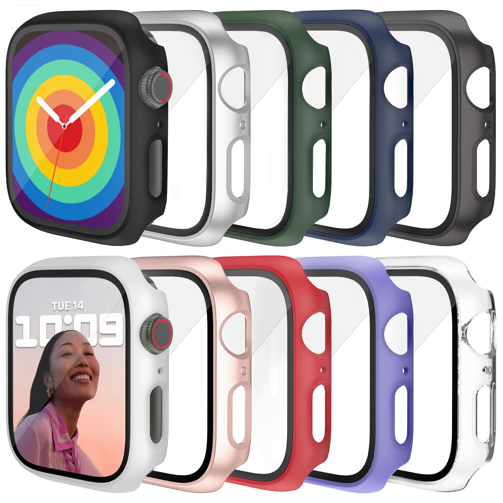 10 Pcs Jomitvp Hard PC Case Compatible for Apple Watch Series 3/2/1 42mm with Tempered Glass Screen Protector, All Around Protec