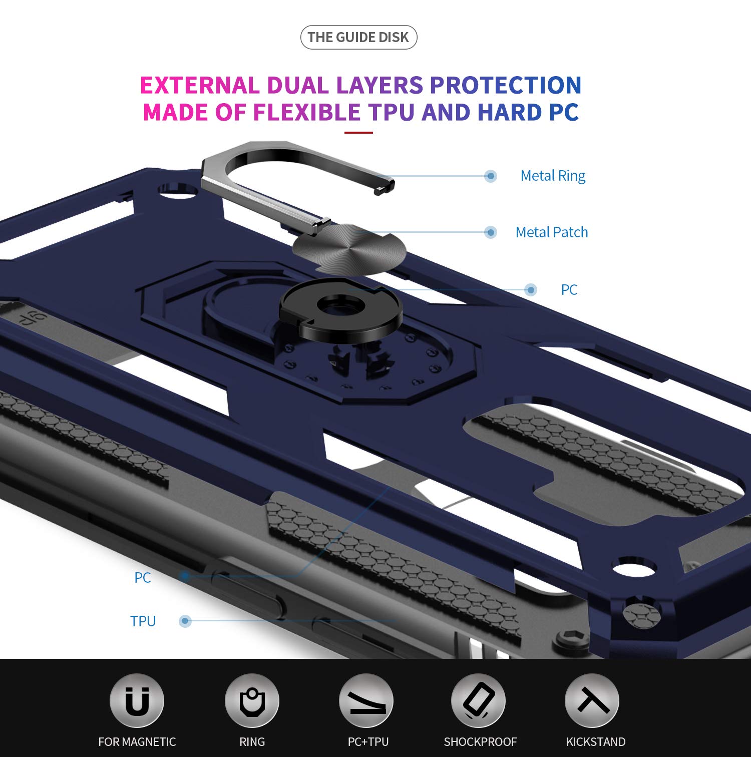 LeYi Samsung Galaxy S9 Plus Phone Case Military-Grade Magnetic Ring Kickstand Blue with 2 Screen Protectors