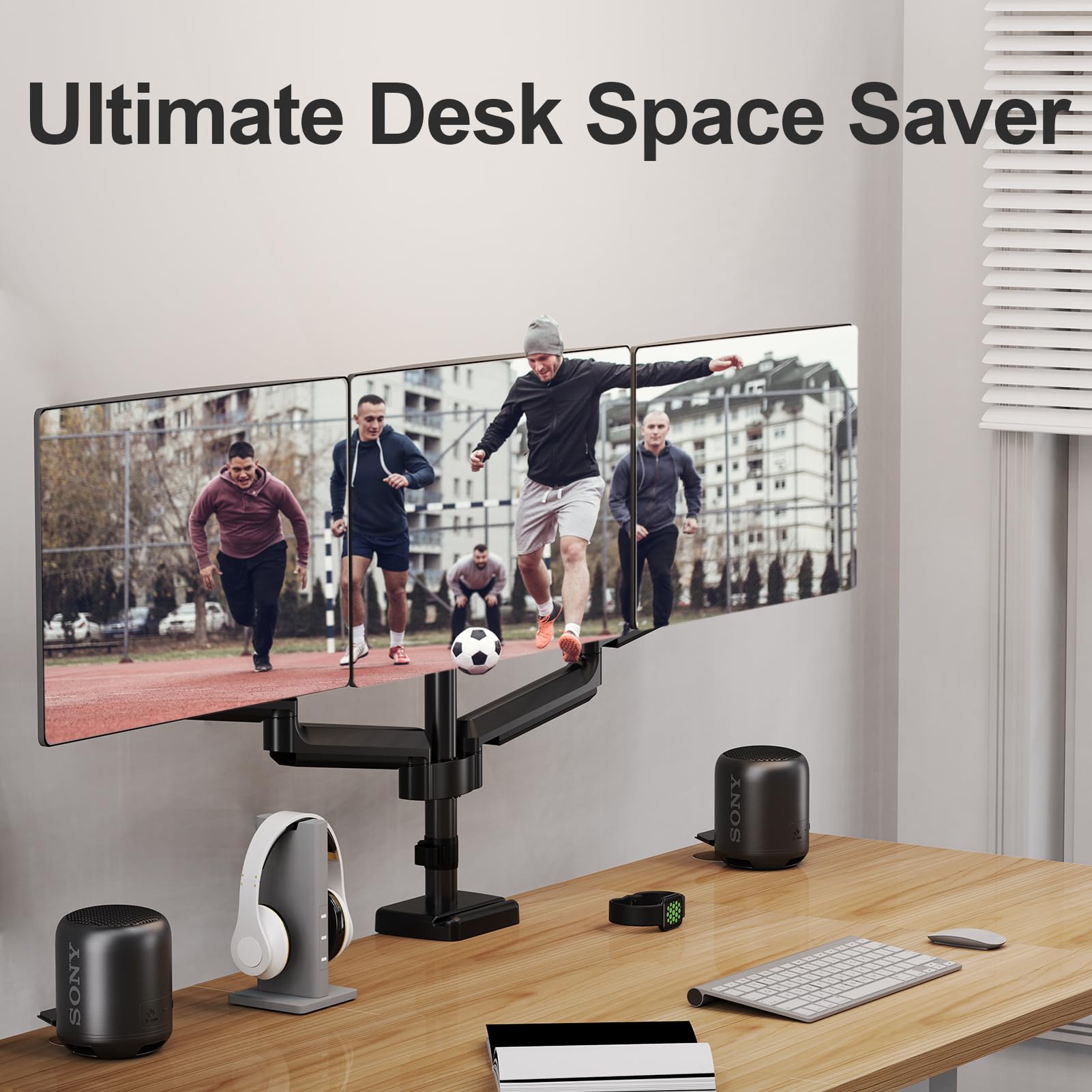 Mount Pro Triple Monitor Mount, 3 Monitor Desk Mount For There Screens Up To 32 Inch, Full Motion Gas Spring Triple Monitor Stan