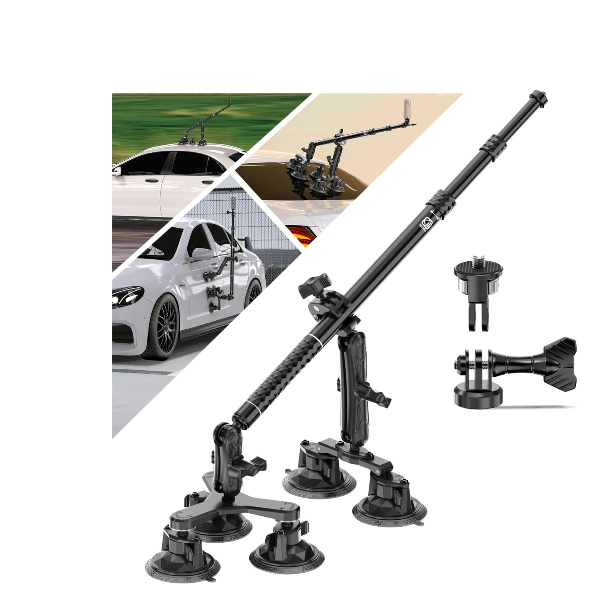 VAZESWIN Suction Cup Car Mount - Aluminum Alloy Extendable Selfie Stick, Five 3.5 Large Suction Cup Car Windshield Camera Mount 