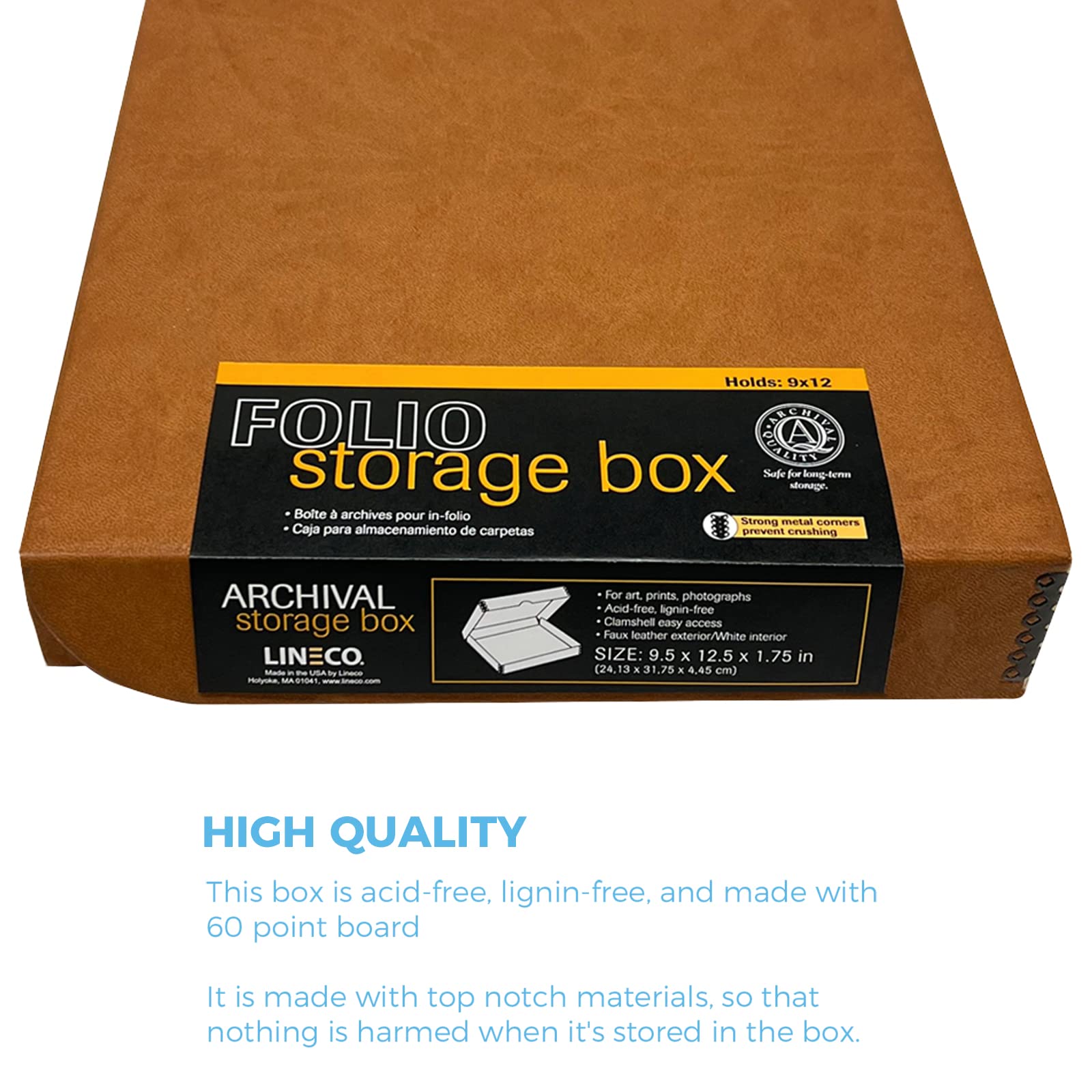 Lineco Folio Storage Box, Clamshell Design With Metal Edge. 9.5X12.5X1.75, Archival Boxboard, Organize And Preserve Photos, Prints, Cards, Magazines, Documents, Art, Ephemera, Family Records, Tan